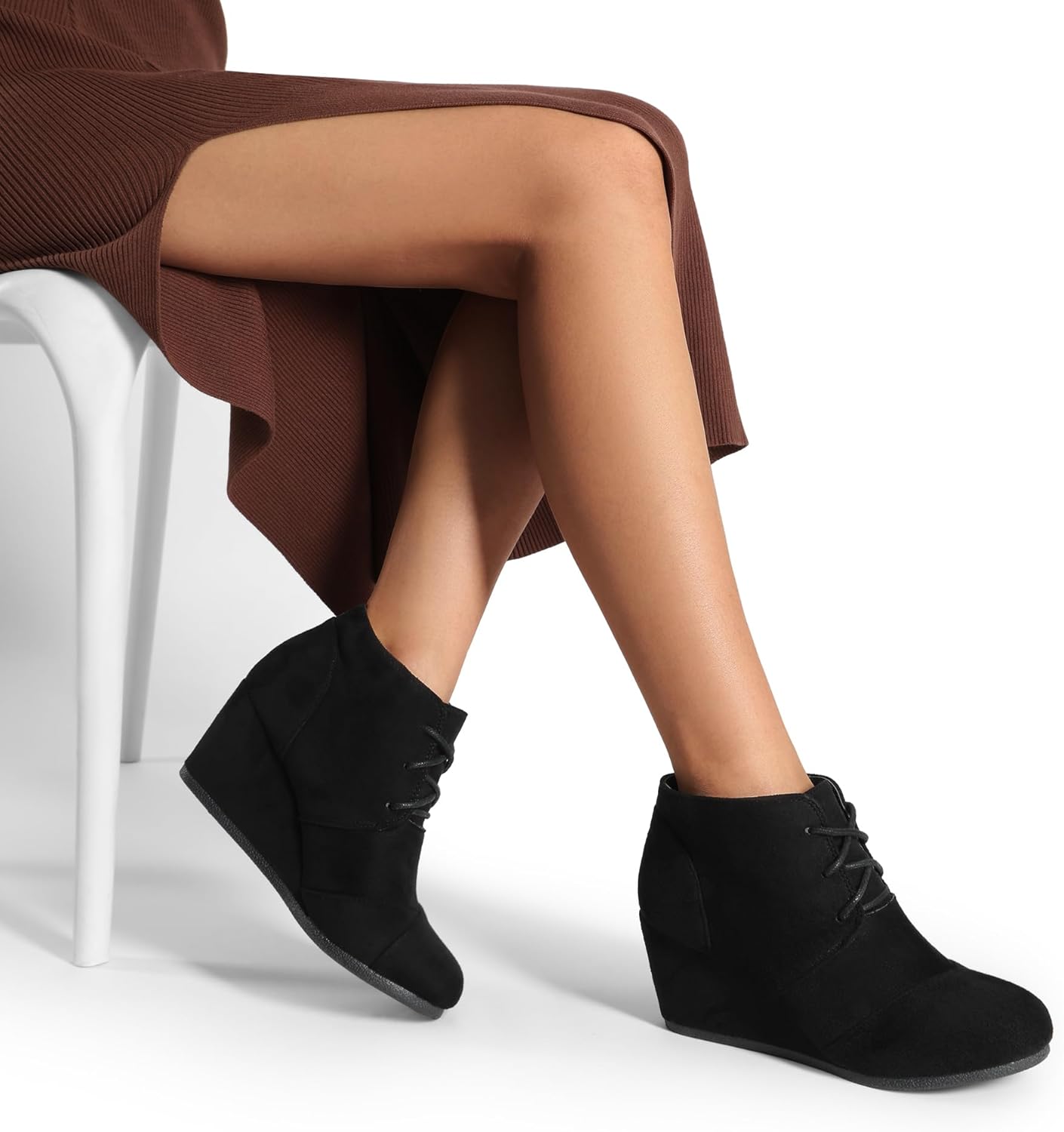 DREAM PAIRS Women's Wedge Boots Casual Fashion Lace Up Low Heel Ankle Booties Shoes