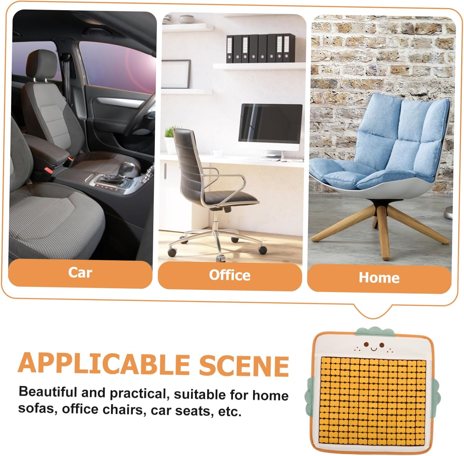 Vehicle Seat Cushion Bamboo Cooling Pad Breathable Comfortable for Summer Office Driver