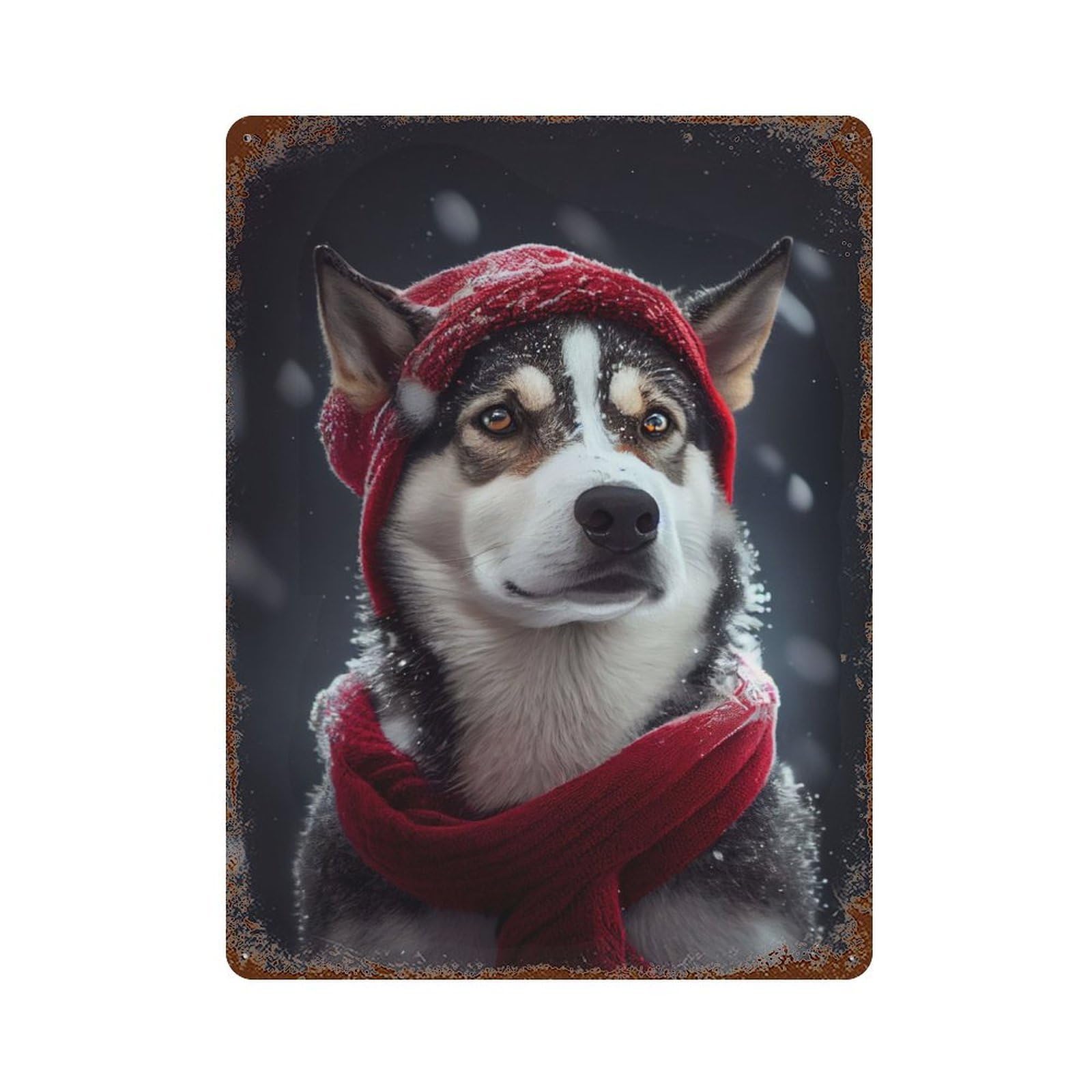 Garage Style Husky Snow Rust Effect Tin Sign 15.7"x11.8", Industrial Home Decor for Bar And Workshop