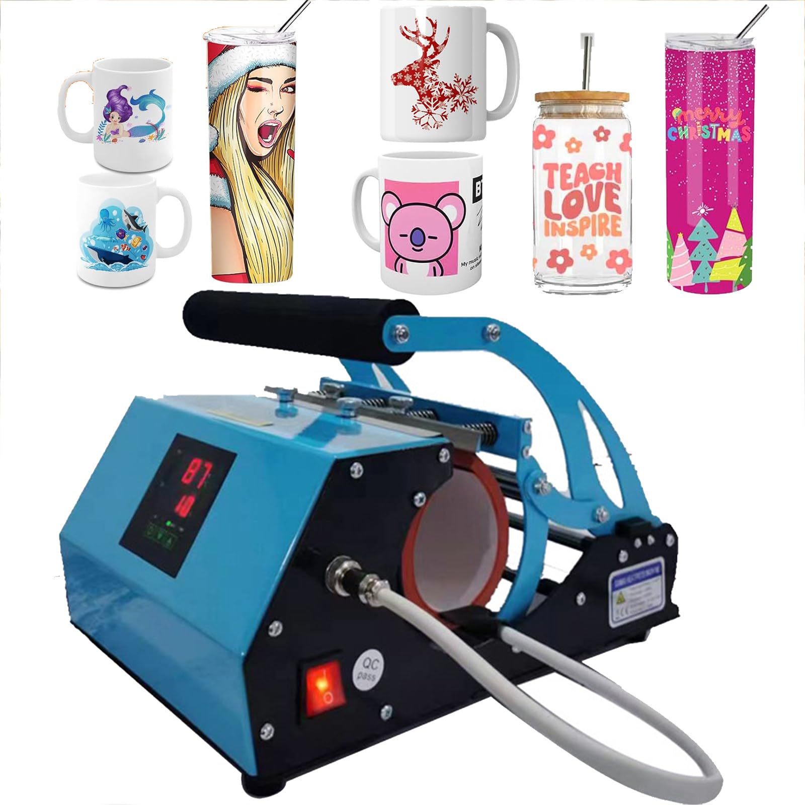Kubek Prasa termotransferowa, Maszyna do druku sublimacyjnego, Kubek Kubek Prasa termiczna, kubek do kawy, kubek do latte, kubek durum, kubek do piwa,Blue