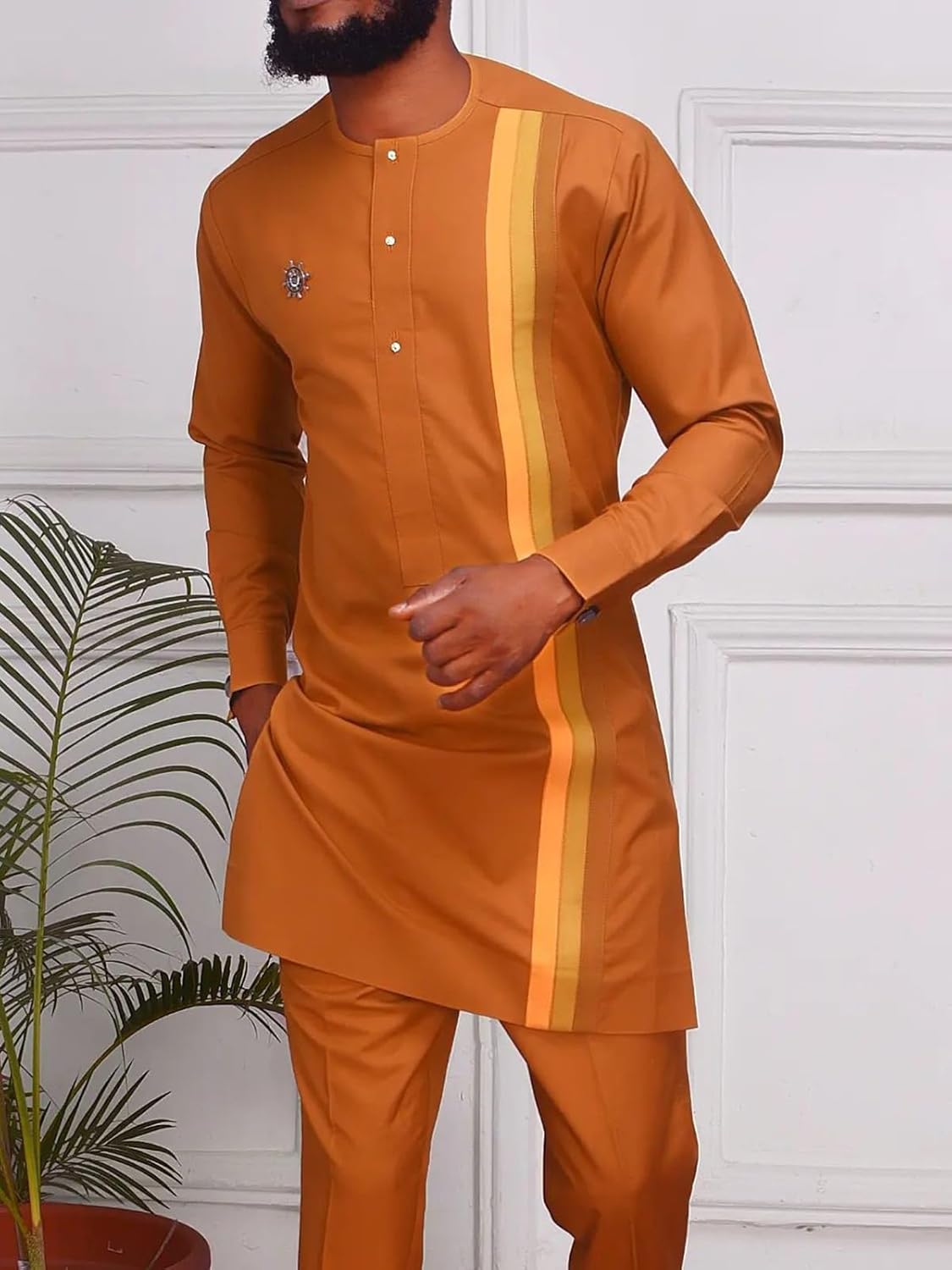 Mens African 2 Piece Set Formal Attire Long Sleeve Suit Dashiki Shirt and Pants Outfit Traditional Tracksuit