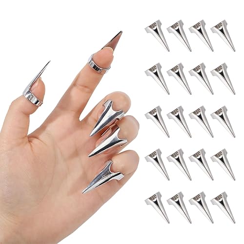 GLOBLELAND 20pcs Finger Claws Cosplay Rings Punk Rock Gothic Metal Nail Fingertip Retro Beard Hair Parting Tool for Cosplay Party or Barber
