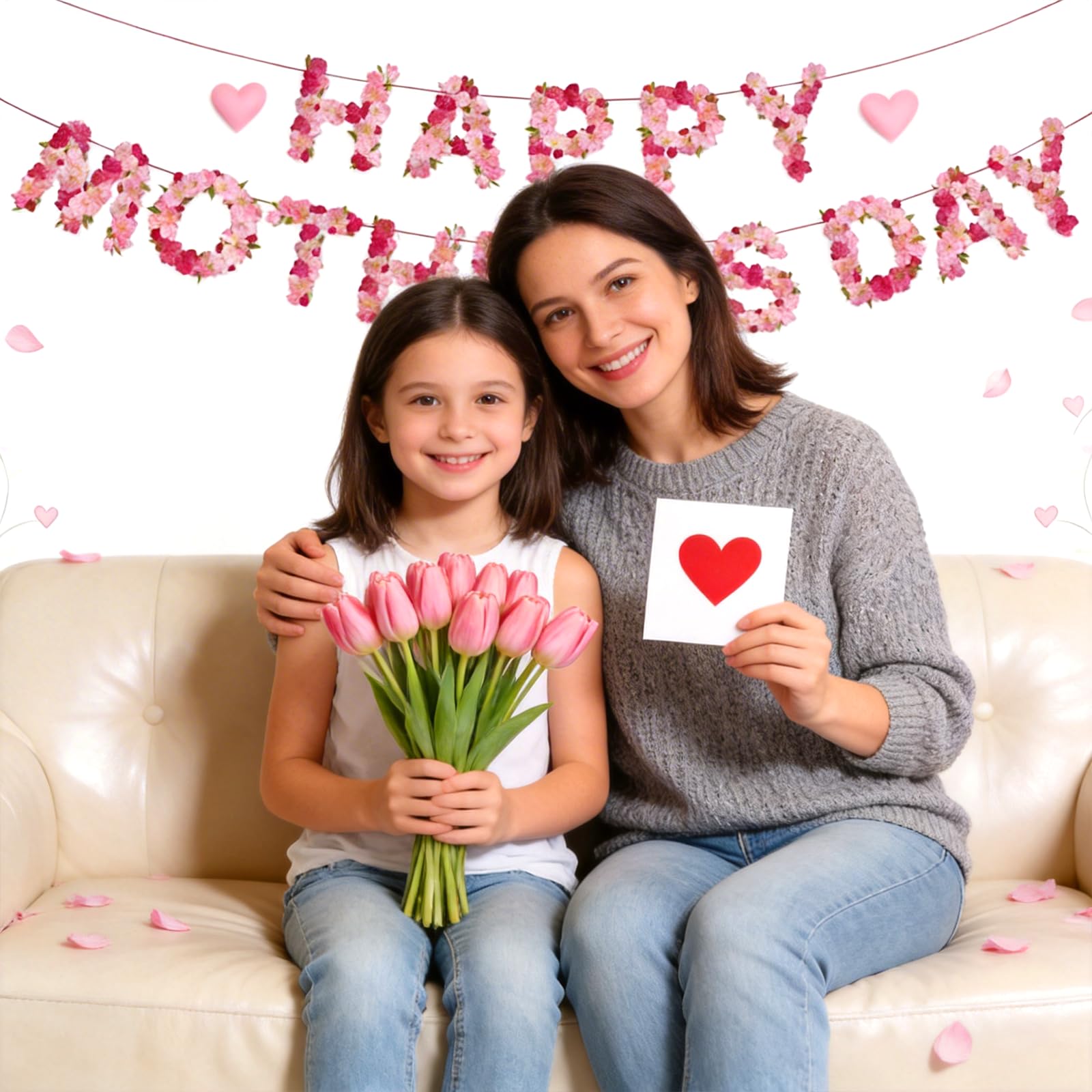 Happy Mothers Day Banner Pink Floral Garland Bunting Party Decoration Hanging Sign for Home Garden Fireplace Dessert Table Celebration Decor - Image 4