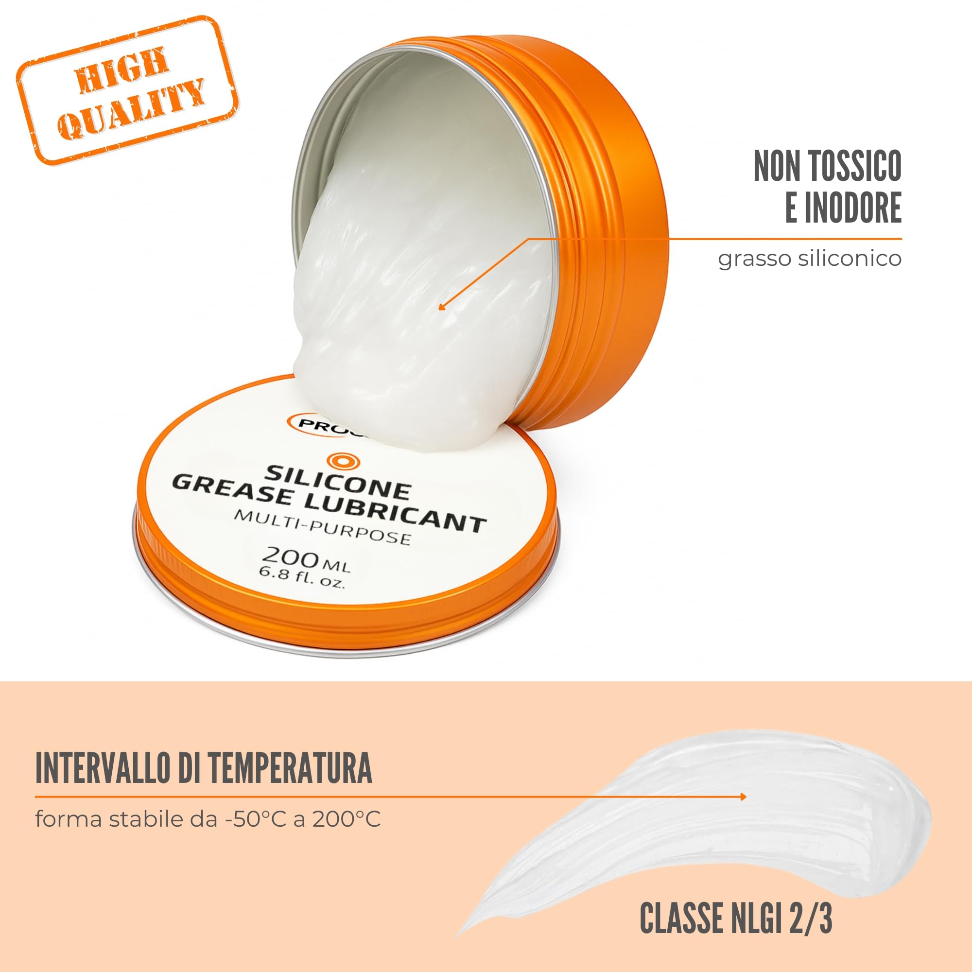 Prounol Grasso al Silicone 200 ml - Grasso Siliconico Multiuso - Pasta Dielettrica - Grasso Lubrificante per Gomma HT Impermeabile - per Guarnizioni auto, Oring, Isolante Elettrico