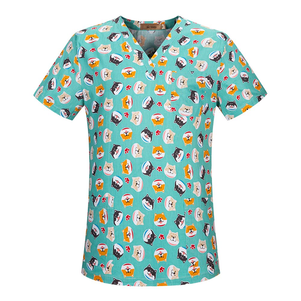 niaahinn Cartoon Printed Nursing Hospital Uniforms for Women V-neck Scrubs Tops Professional Comfortable Medical Uniform (62012,XL,X-Large)