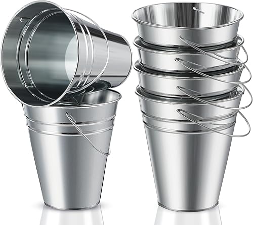 Sadnyy Paquete de 6 cubos galvanizados, cubo de metal de 5 pulgadas con asas, cubos y cubos de metal, suministros de fiesta para niños, contenedor