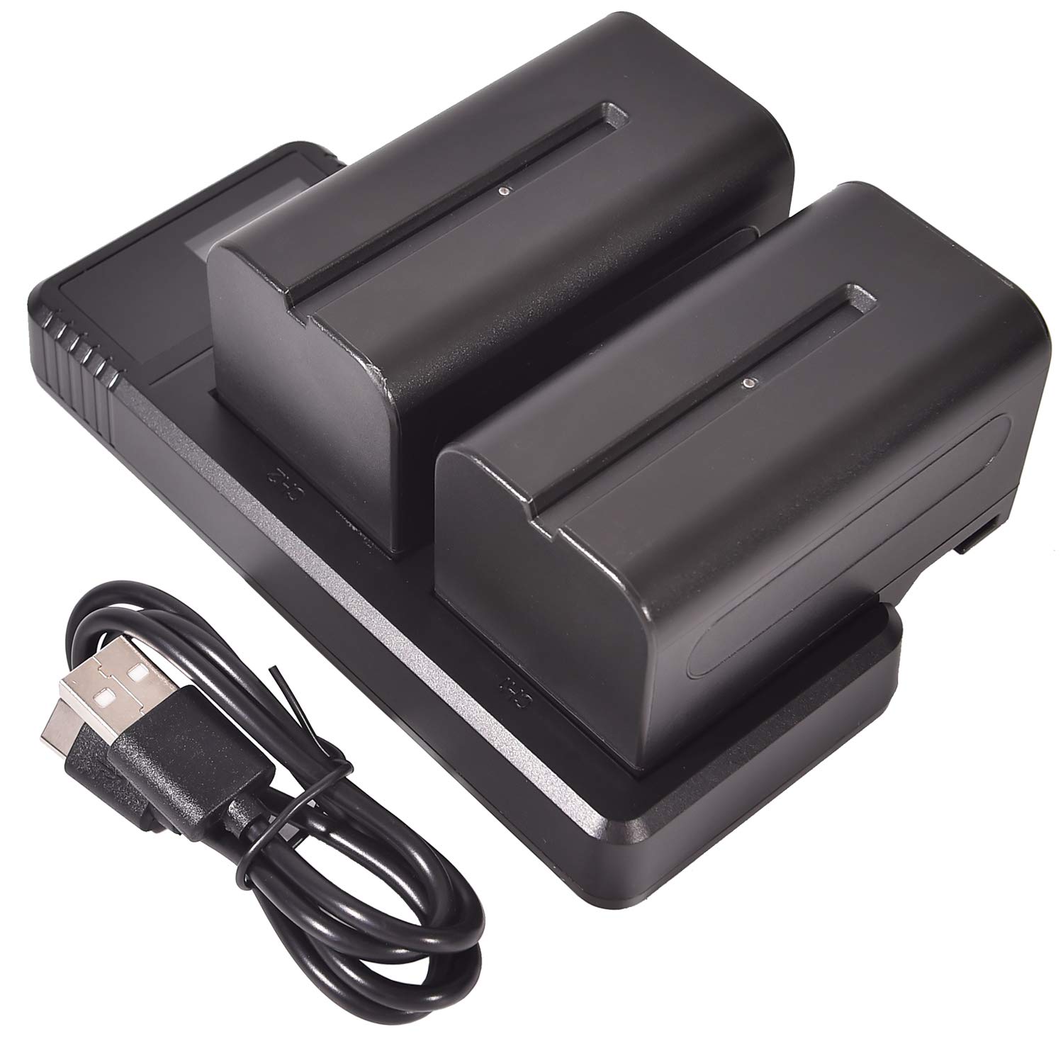 DSTE (2 Pack) NP-F750 Rechange Batterie + Chargeur Rapide Dual LCD Charger Compatible pour NP-F770,NP-F730 et Sony CCD-SC5 CCD-TR76 CCD-TRV93 HDR-FX1 CCD-TRV95 HVR-Z1U CCD-TR716 CCD-TRV91