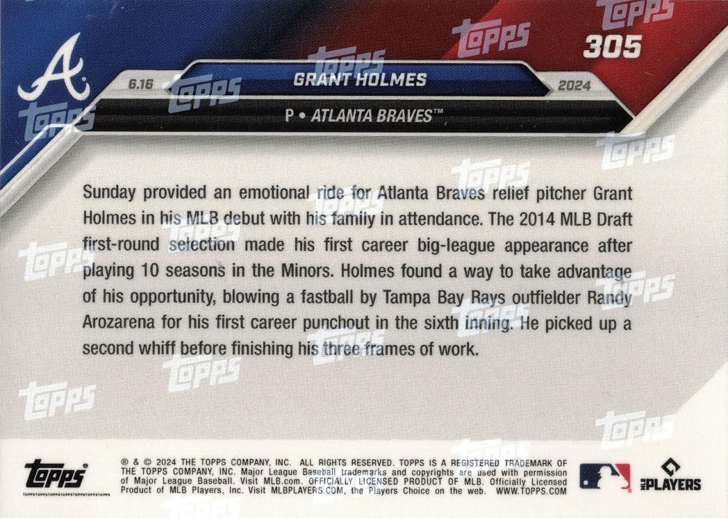 2024 Topps Now Baseball #305 Grant Holmes Pre-Rookie Card Braves