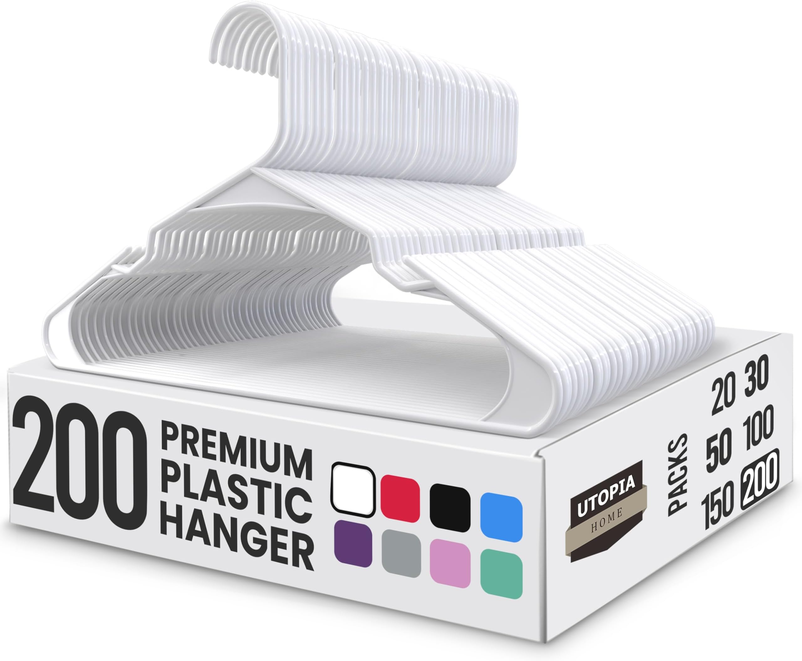 Plastic Hangers 200 Pack - Perfect Space Saving Clothes Hanger - Durable and Strong - Perfect Closet Organizers with Shoulder Grooves (White)