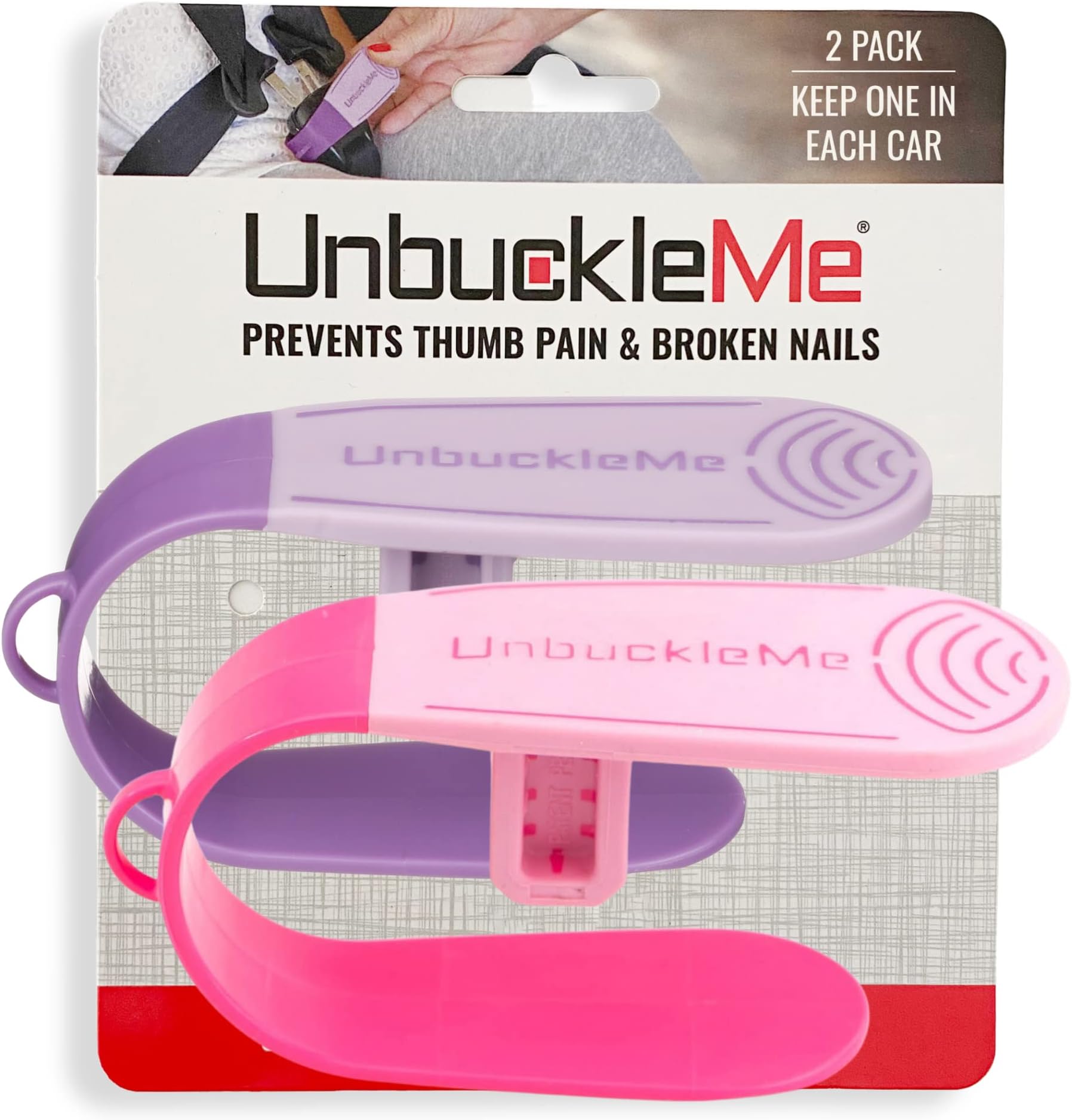 Car Seat Buckle Release Tool (As Seen on Shark Tank) - Easy Opener Aid for Arthritis, Long Nails, Older Kids - Button Pusher for Infant, Toddler Car Seats (2 Pack, Pink & Purple)