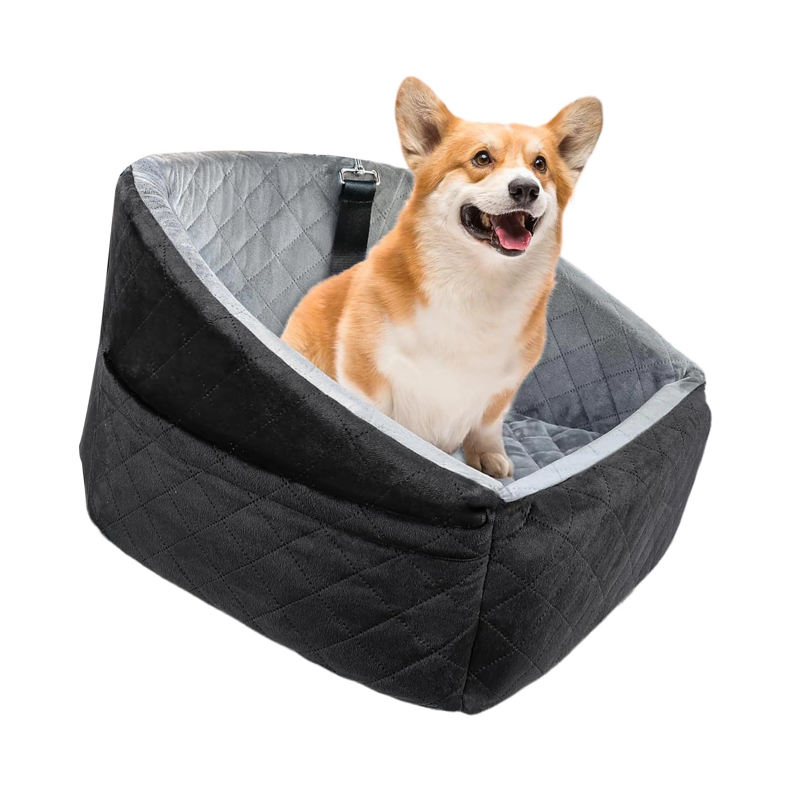 Asiento de coche para perros con cinturón de reposacabezas y bolsillos laterales seguros