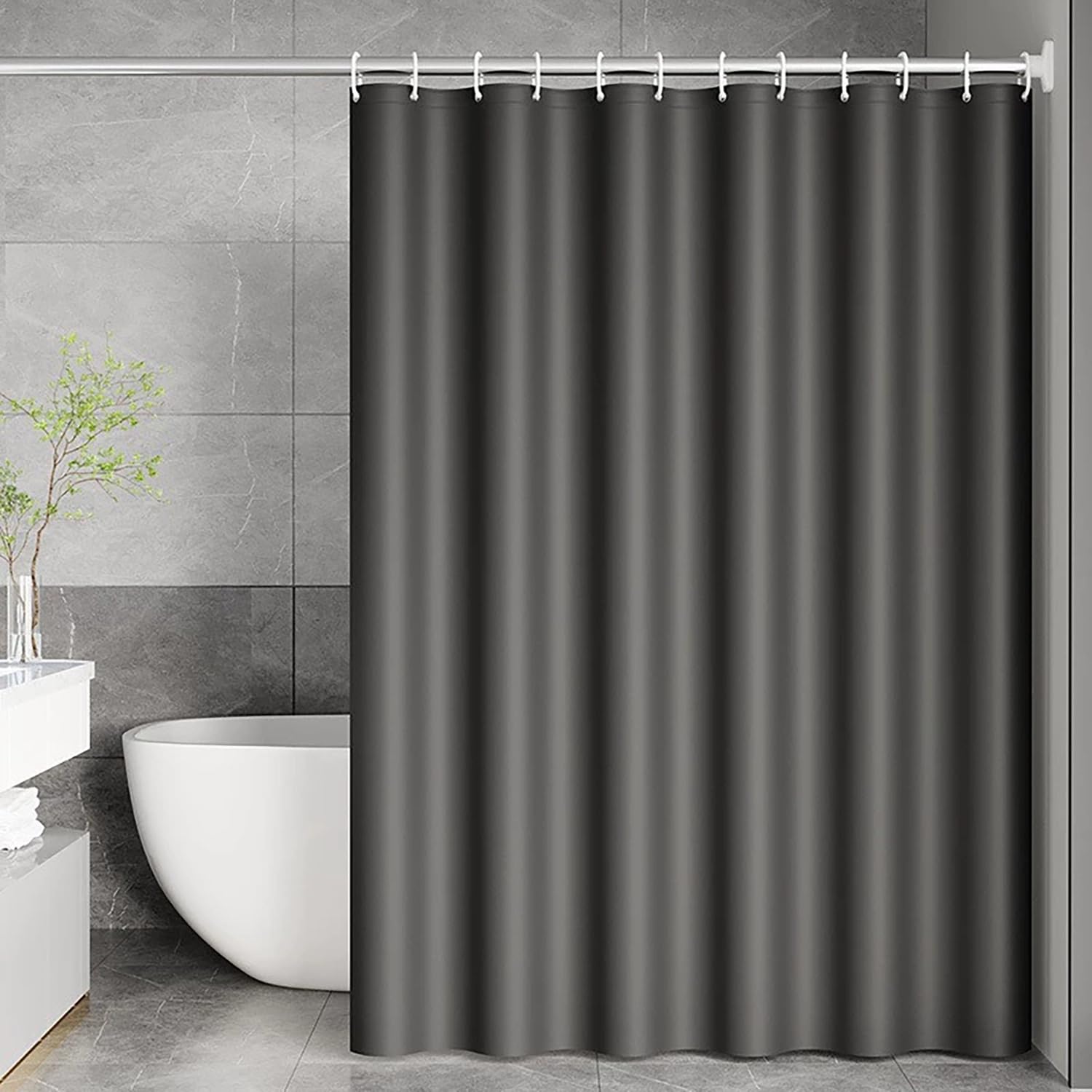 PLCIVSA Waterproof PEVA Shower Curtain Liner,Washable Long Shower Curtain with 12 Grommets Quick Dry Easy to Clean for Shower Stall Bathroom(Black,150x200cm(1 Panel))