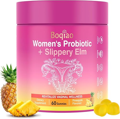 Feminine Probiotics Gummies with Slippery Elm - 60 Pineapple Gummies for Women ph Balance, Vaginal Probiotics Supports Flora, Gut Health & Immune