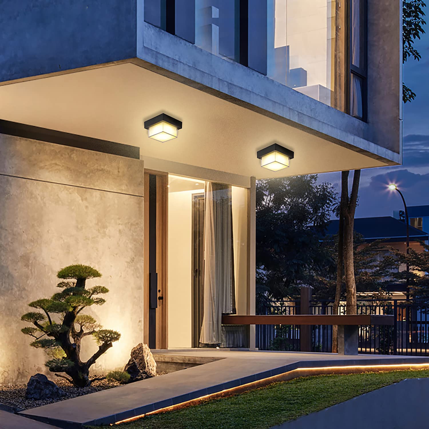 KZT Plafonnier LED Intérieur Detecteur de Mouvement 15W Exterieur Applique Murale Lampe avec Capteur Crépusculaire IP65 Étanche pour Escalier Garage Couloir Balcon Salle de Bains Porche Entrée, 3000K