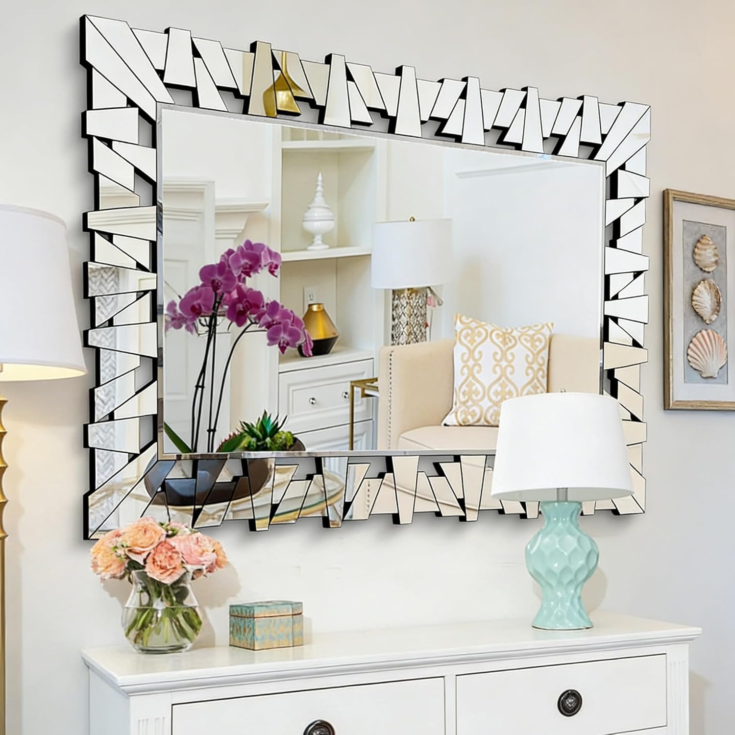 32"x47" Large Wall Mirror for Decor, Modern Irregular Mirror with Glass Frame, Vertical or Horizontal Deocr Mirror for Living Room, Entrance, Dining Room, Bedroom