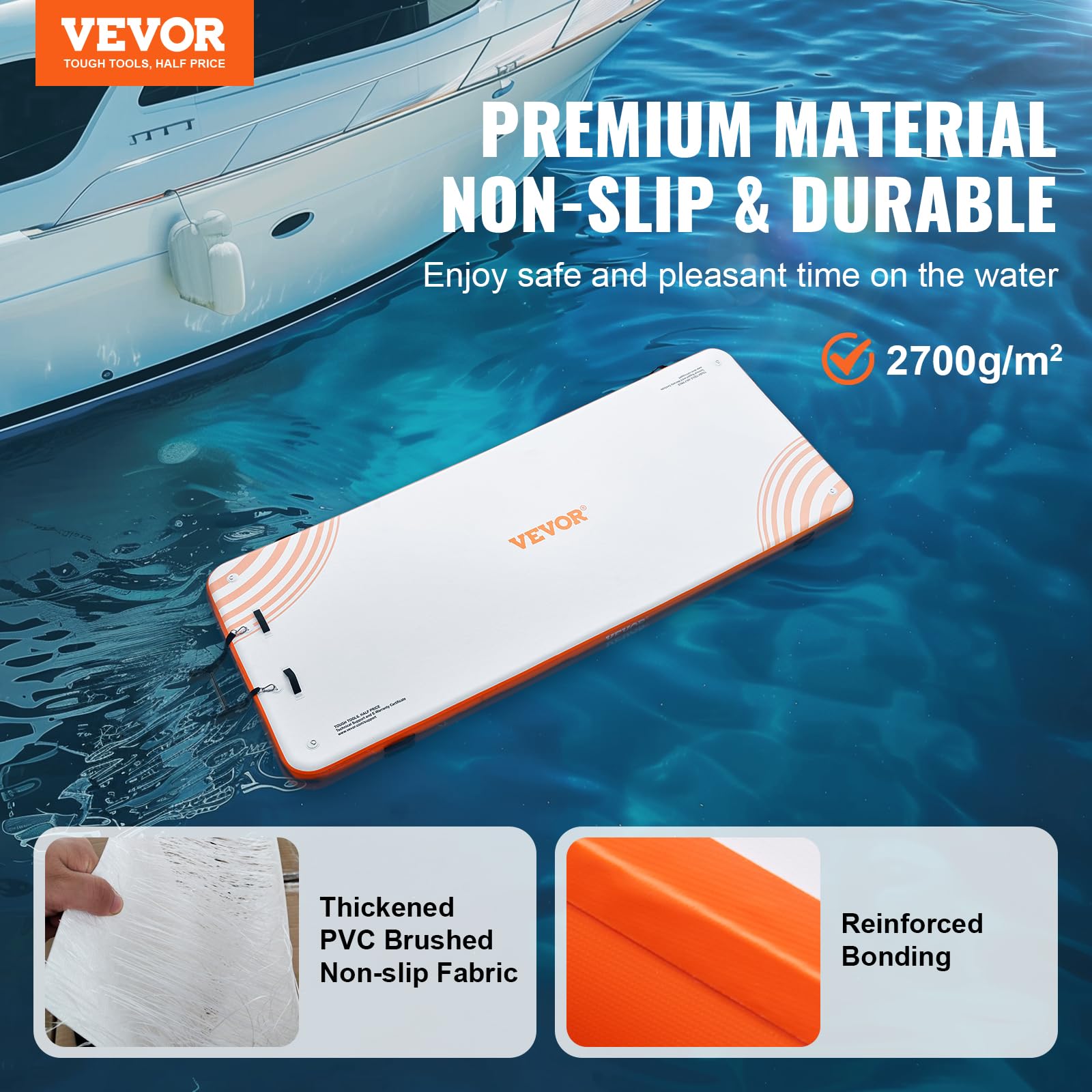 VEVOR Aufblasbares Schwimmdock, 4,57 x 1,82 m, Dockplattform, rutschfeste Wasserschwimmdockmatte mit tragbarer Tragetasche und Abnehmbarer Leiter, schwimmende Plattform-Inselfloß für Pool, Strand