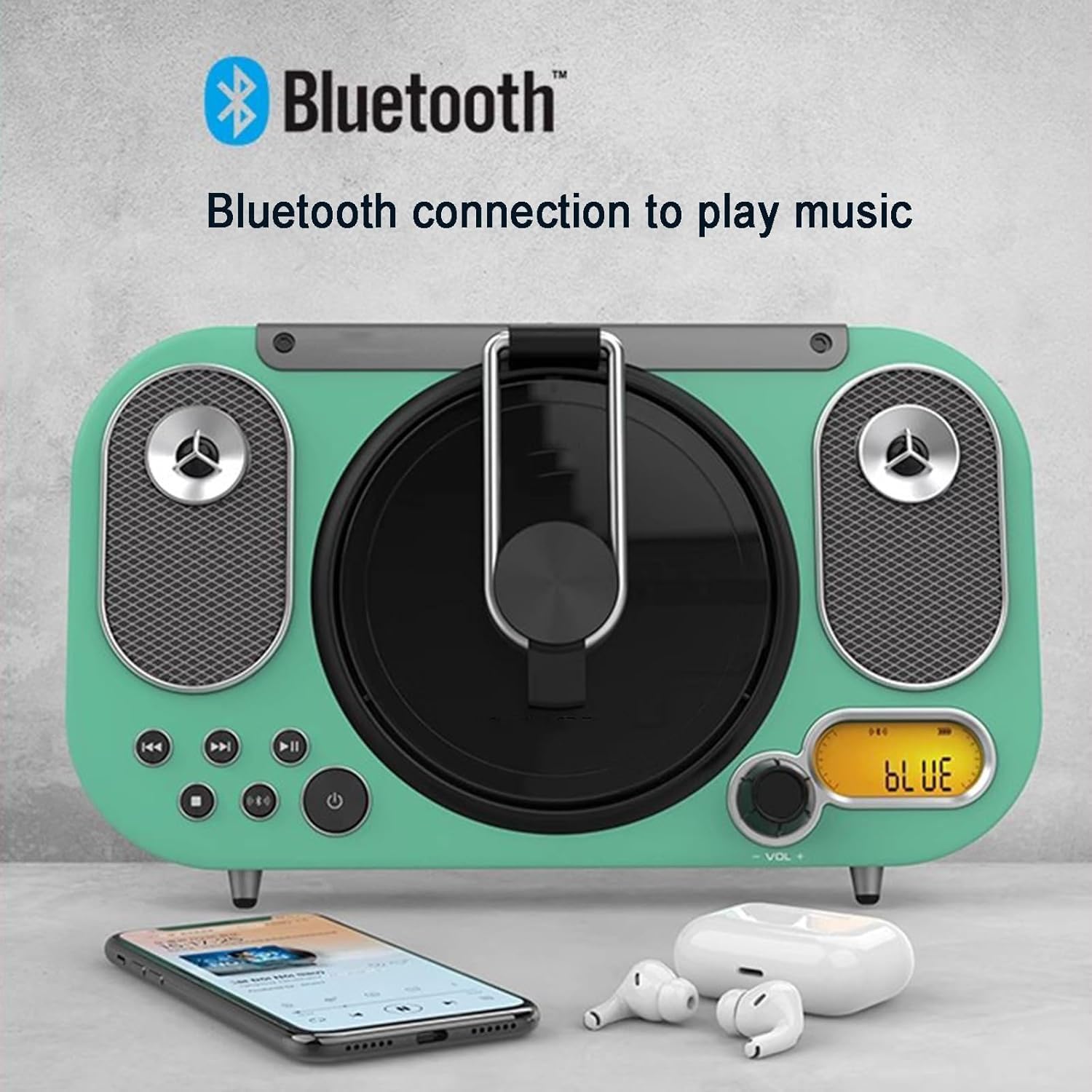Lettore musicale Bluetooth, lettore CD da tavolo con display LCD, presa USB/TF/cuffie, protezione antislittamento, ricaricabile, per casa e ufficio