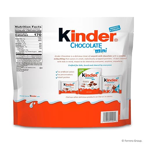 Miniatura 3 de Kinder Chocolate Mini, paquete a granel de 29.2 onzas, hasta 138 minis, barra de chocolate con leche con relleno cremoso de leche, dulces envueltos
