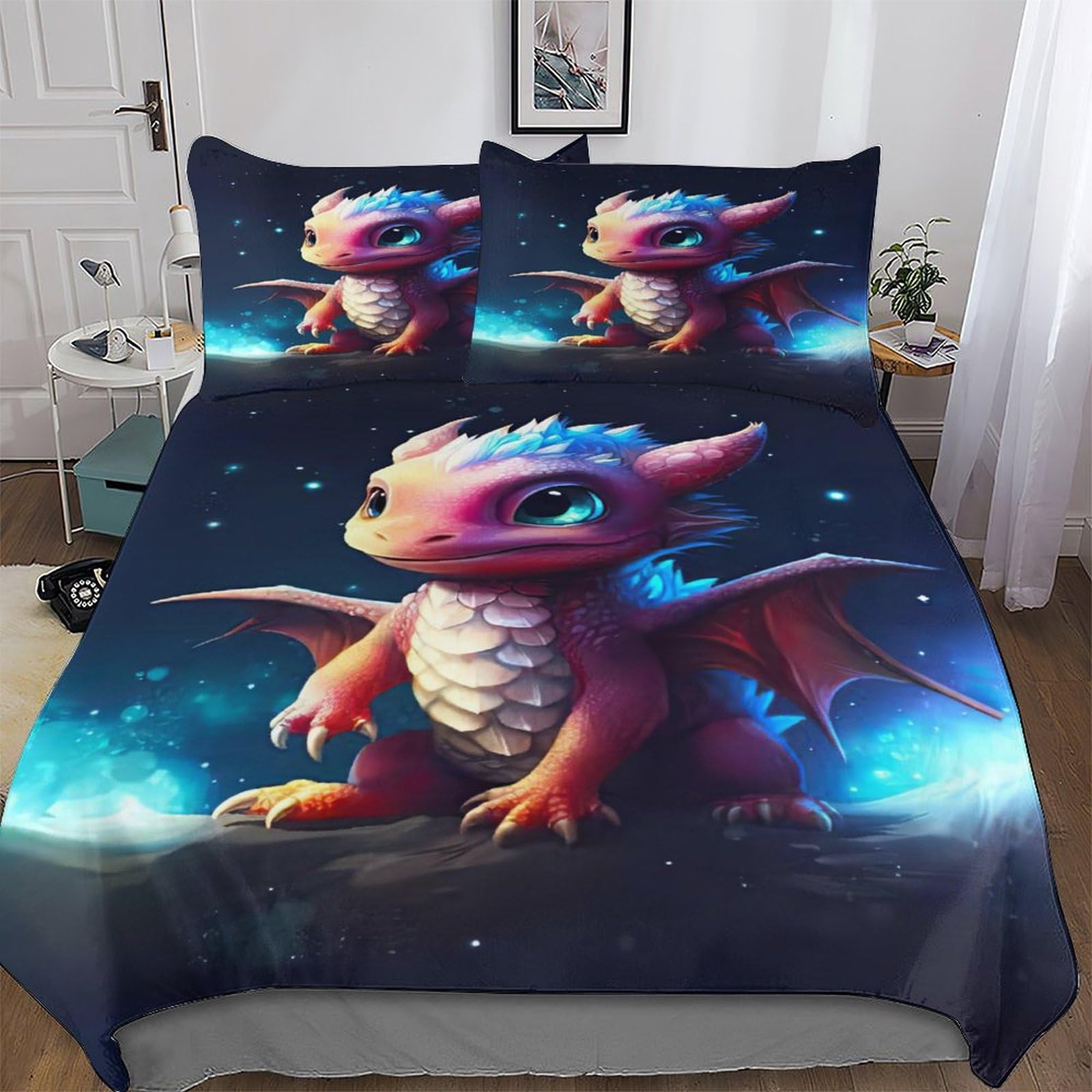 Housse de couette dinosaure 220x240 cm avec taies d'oreiller pour lit king