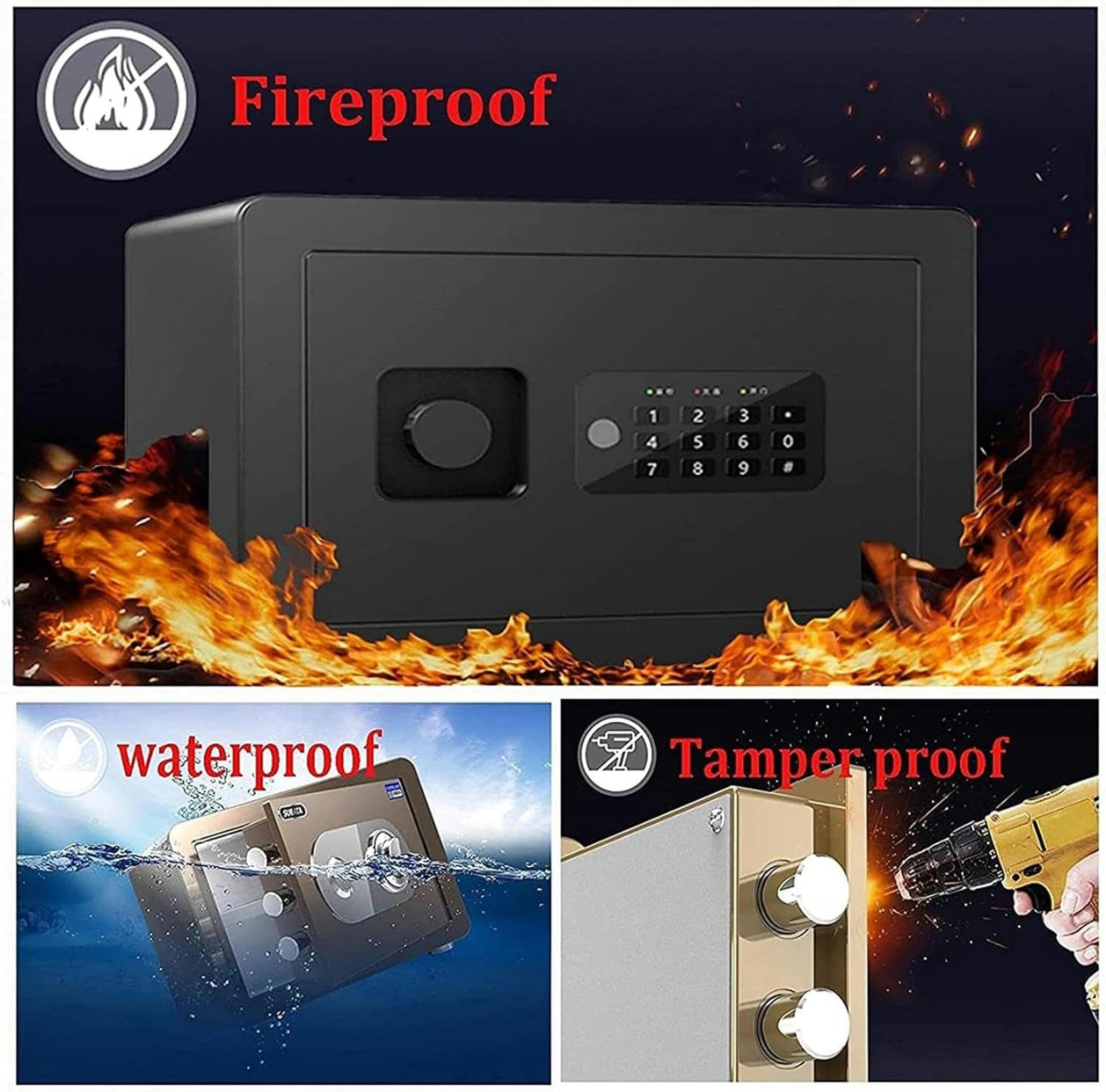 Cassaforte Domestica, Blocco Password per Impronte digitali Cassaforte Elettronica Cassetta di Sicurezza ignifuga e antifurto Scatola portaoggetti Multifunzionale, White-1