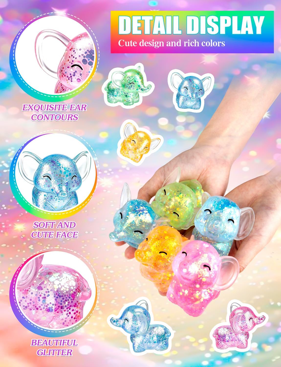8PCS Elephant Sugar Ball Stress Balls Elephants Sensory Fidget Toys for Adults Kids, Animal Stress Relief Toys for Classroom Prizes Party Favors