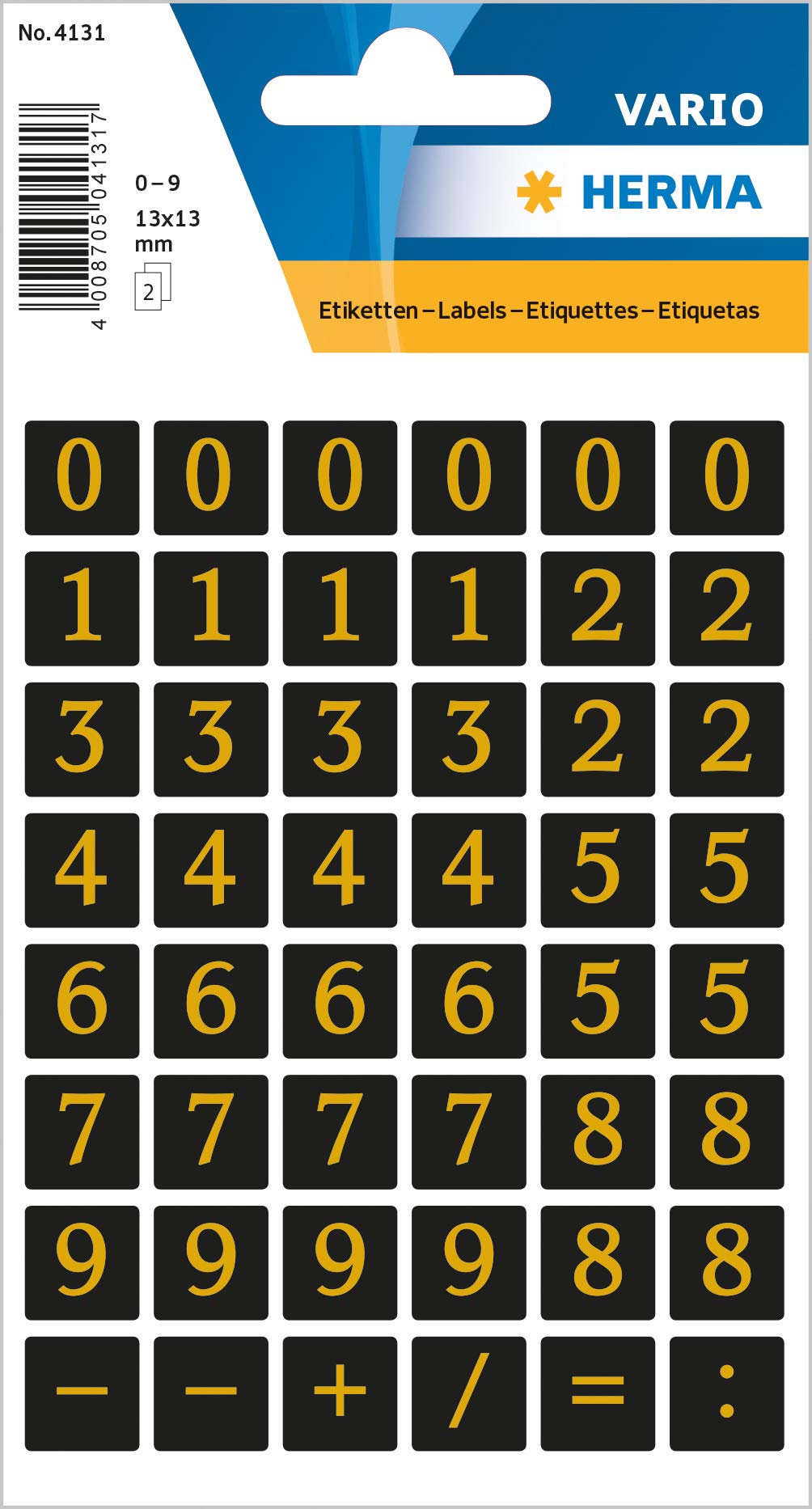 Herma Number Sticker 0-9, foil Embossed, Gold on Black
