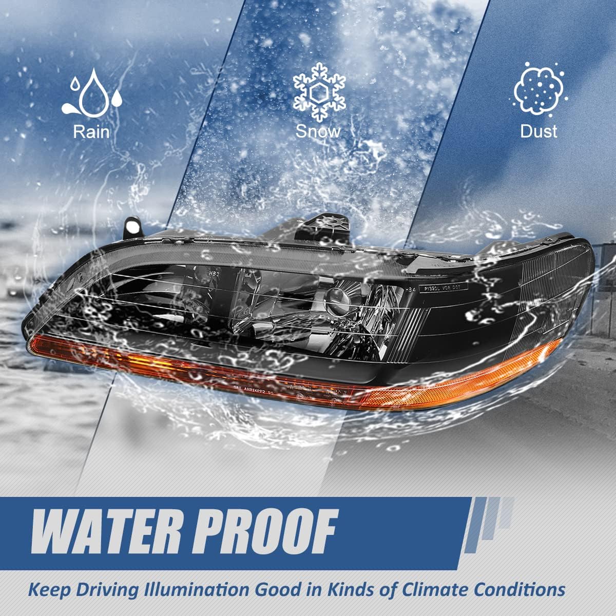 [Halogen Model] Factory Style Headlights Assembly Compatible with Honda Accord CG 1998-2002, Driver and Passenger Side, Black Housing Amber Corner