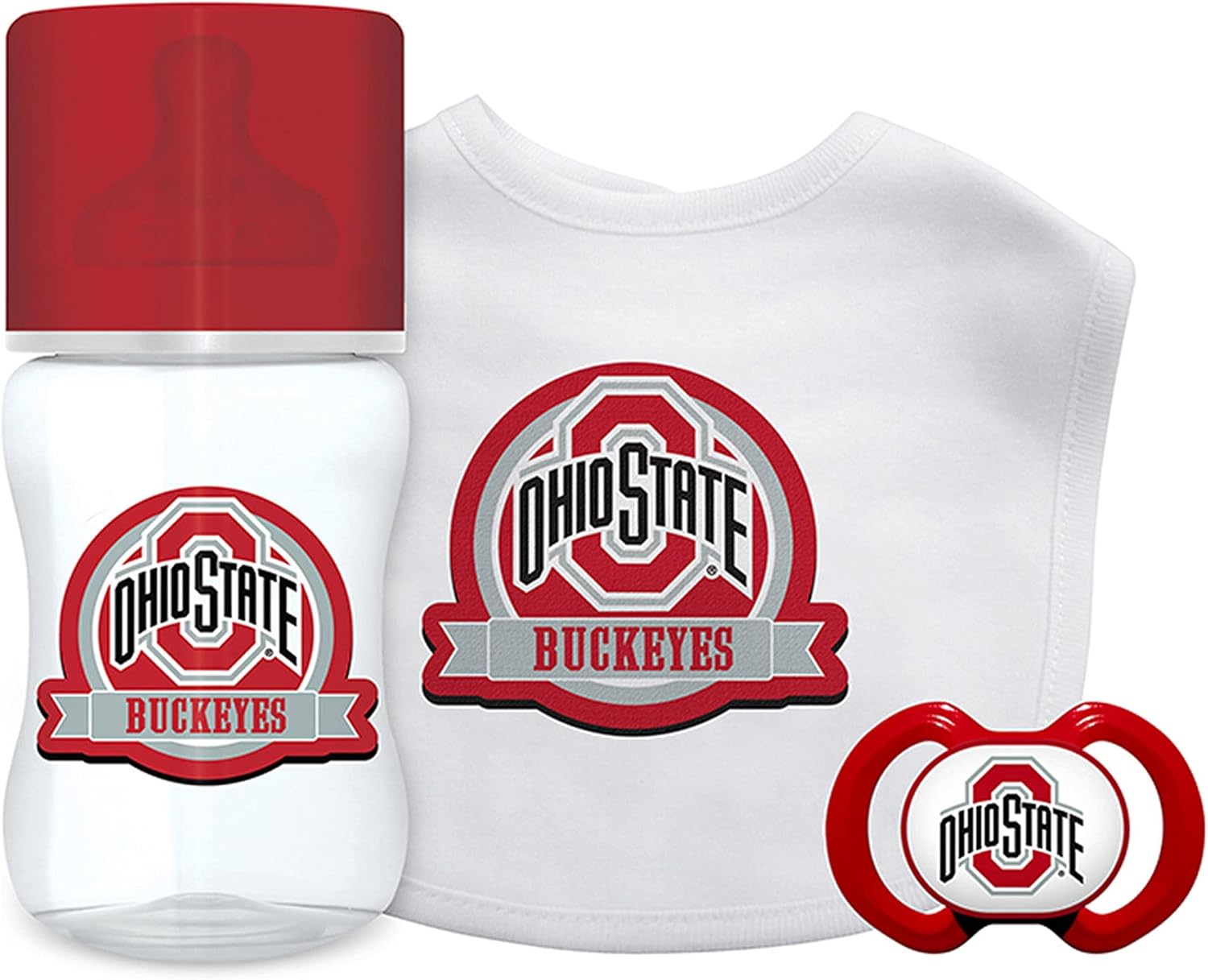 BabyFanatics Sports Themed 3 Piece Gift Set with Bib, Pacifier, & Bottle – Ohio State University Buckeyes NCAA – for Boys & Girls Ages 6 Months & Up : Sports & Outdoors