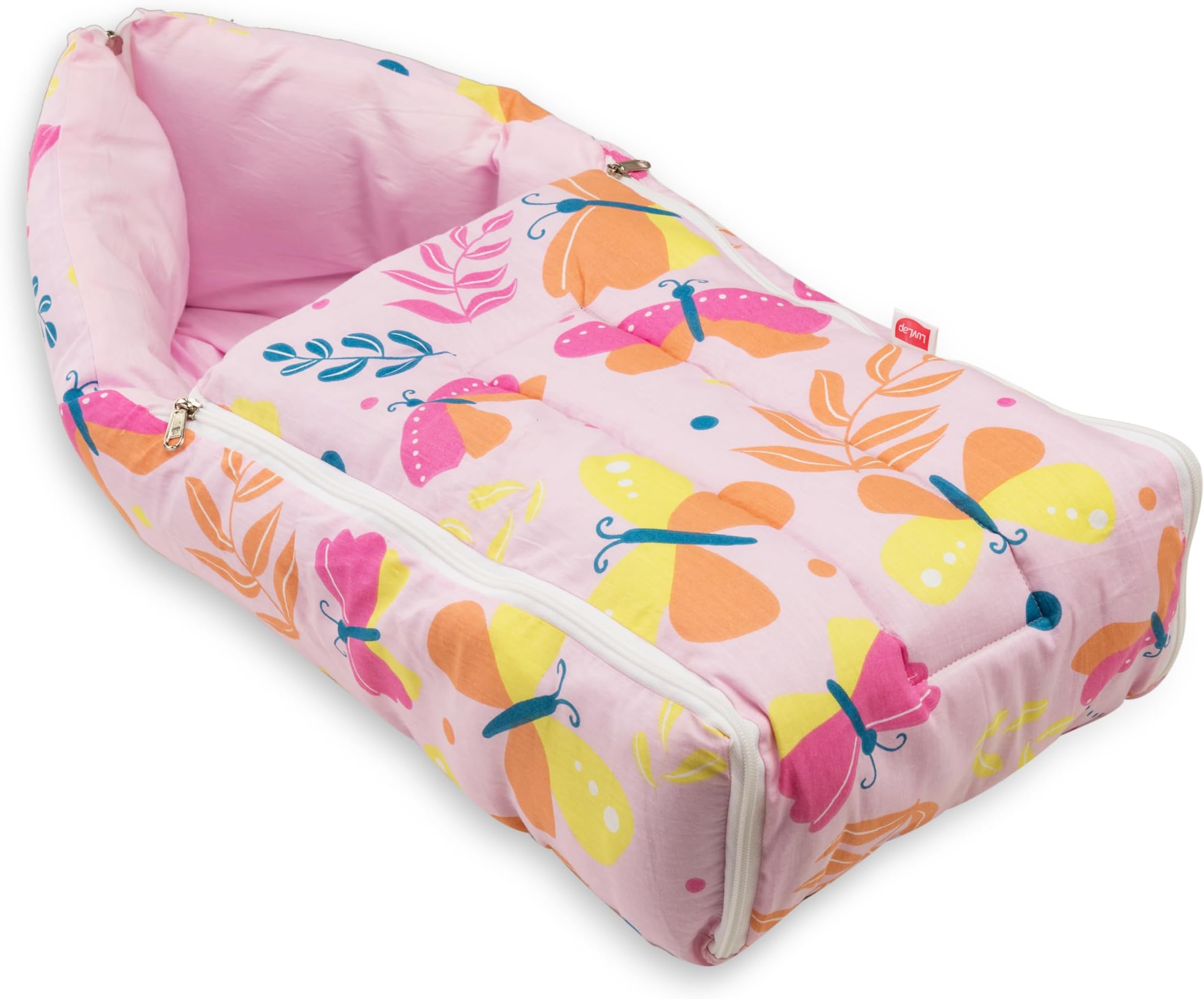 LuvLap 3 in 1 Baby Bed, Sleeping Bag & Carry Nest, Cotton Baby Bedding for New Born & Infant, Portable Bassinet, for Baby Carrying & co Sleeping, Unisex Baby Sleeping Bed, 0M+ (Pink Butterfly Print)