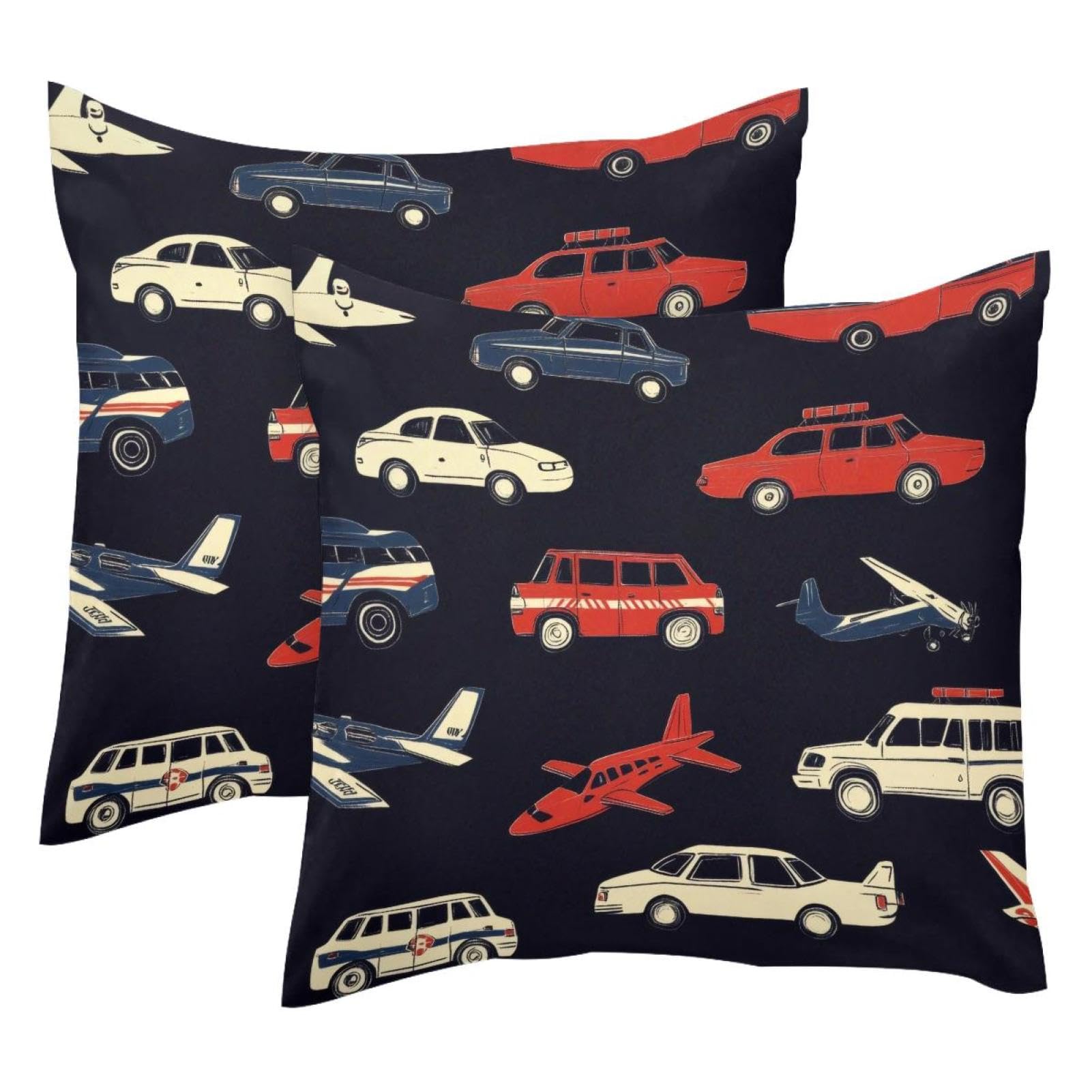 Housse de coussin velours 50x50 cm avec motif avion taie oreiller decorative salon lot de 2