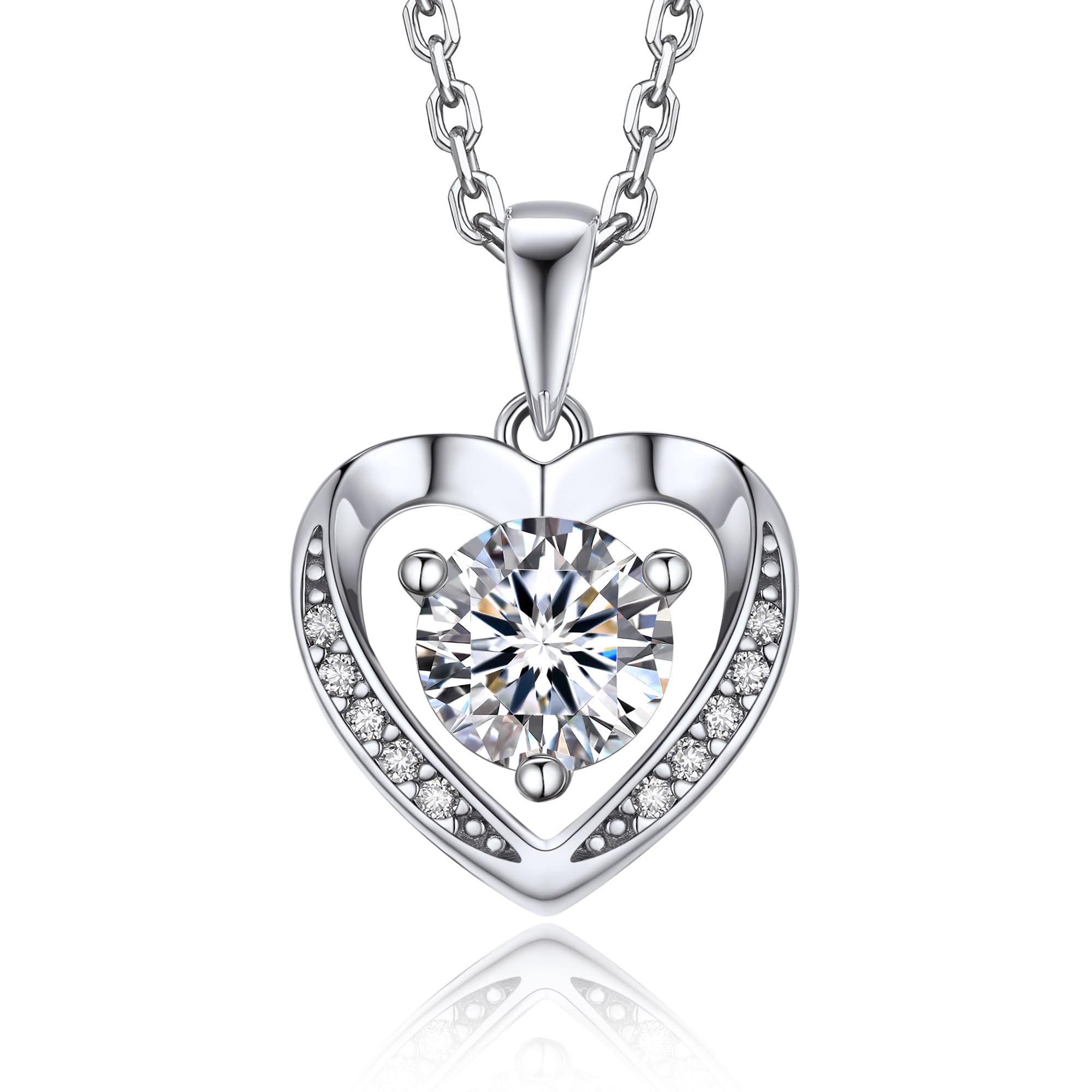 MomentWish Collana Donna Cuore, 1 Carato Collana argento 925 donna Collana Moissanite Diamanti Donna, VVS1 D Colore Ciondoli per Collana Regalo per Donne Fidanzata Festa Della Mamma