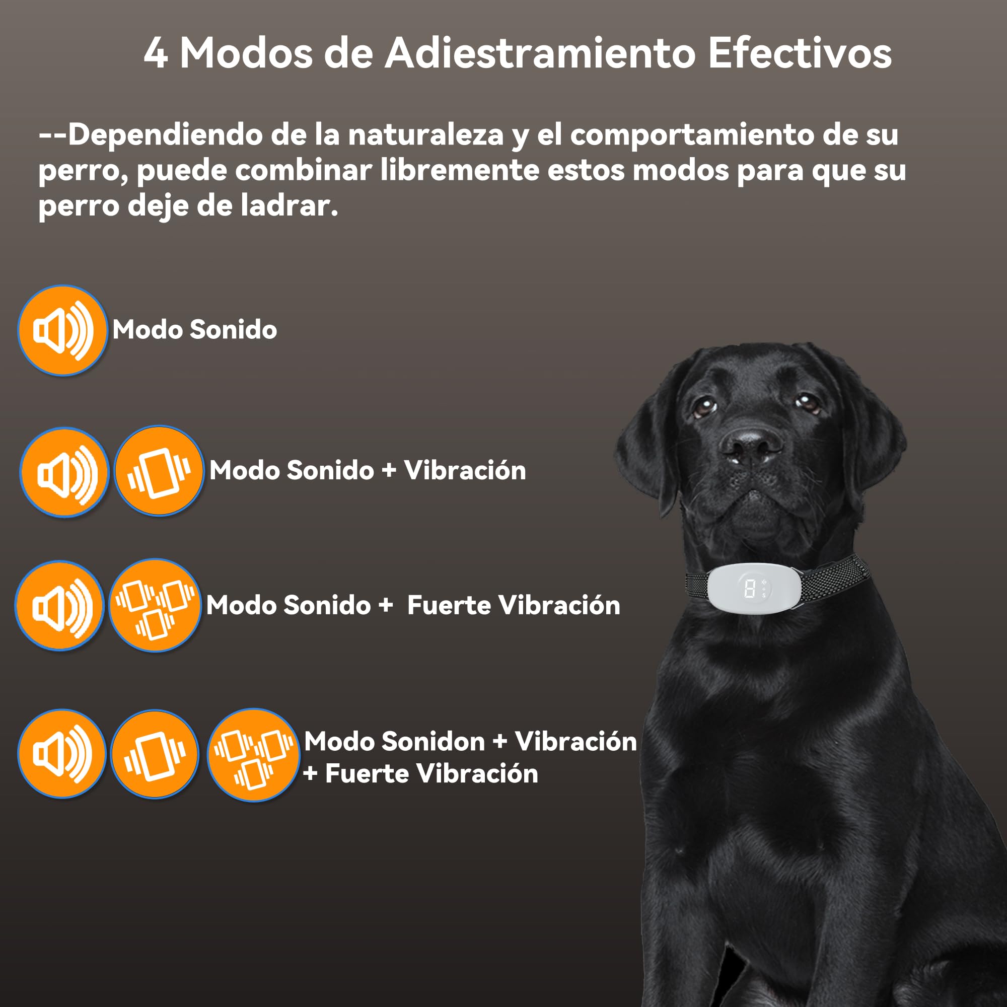 Meloive Collar Antiladridos para Perros, Collar Vibración con 8 Niveles de Sensibilidad Ajustables, 4 Modos de Vibración/Fuerte Vibración/Sonido, Resistencia al Agua y Recargable, Blanco