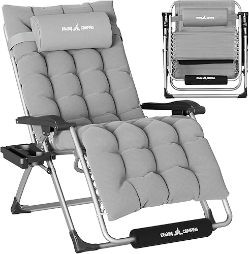Miniatura 8 de Amopatio Silla de gran tamaño para exteriores de gravedad cero con cojín extraíble, silla reclinable de patio plegable de 33 pulgadas de ancho con