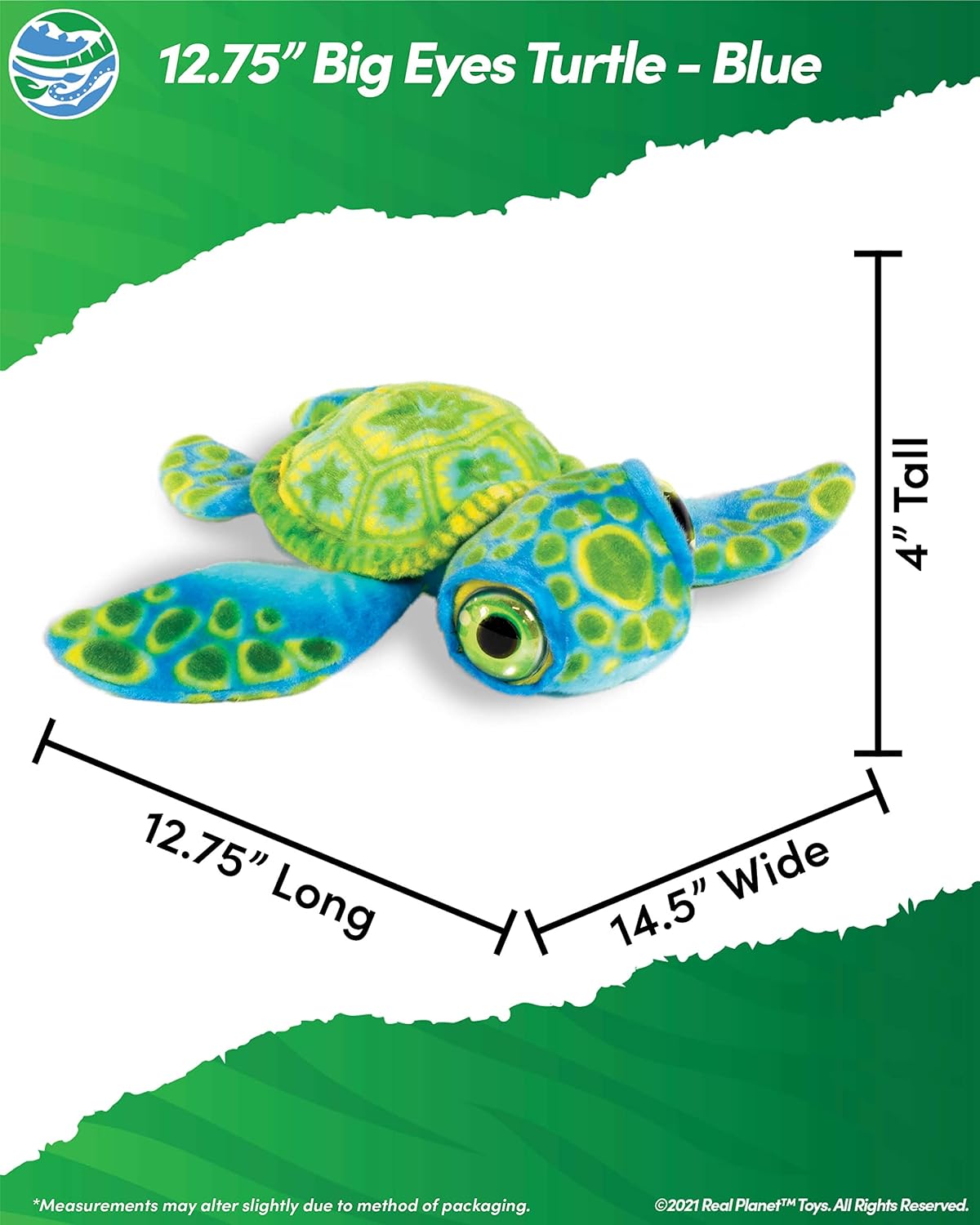 Real Planet Reptile Plush Toy - Soft Cute Stuffed Animal Gift for Kids All Ages, Sea Ocean Turtle Plushie, Christmas Birthday Gifts (Big Eyes Blue, 8.75") (15" Long)