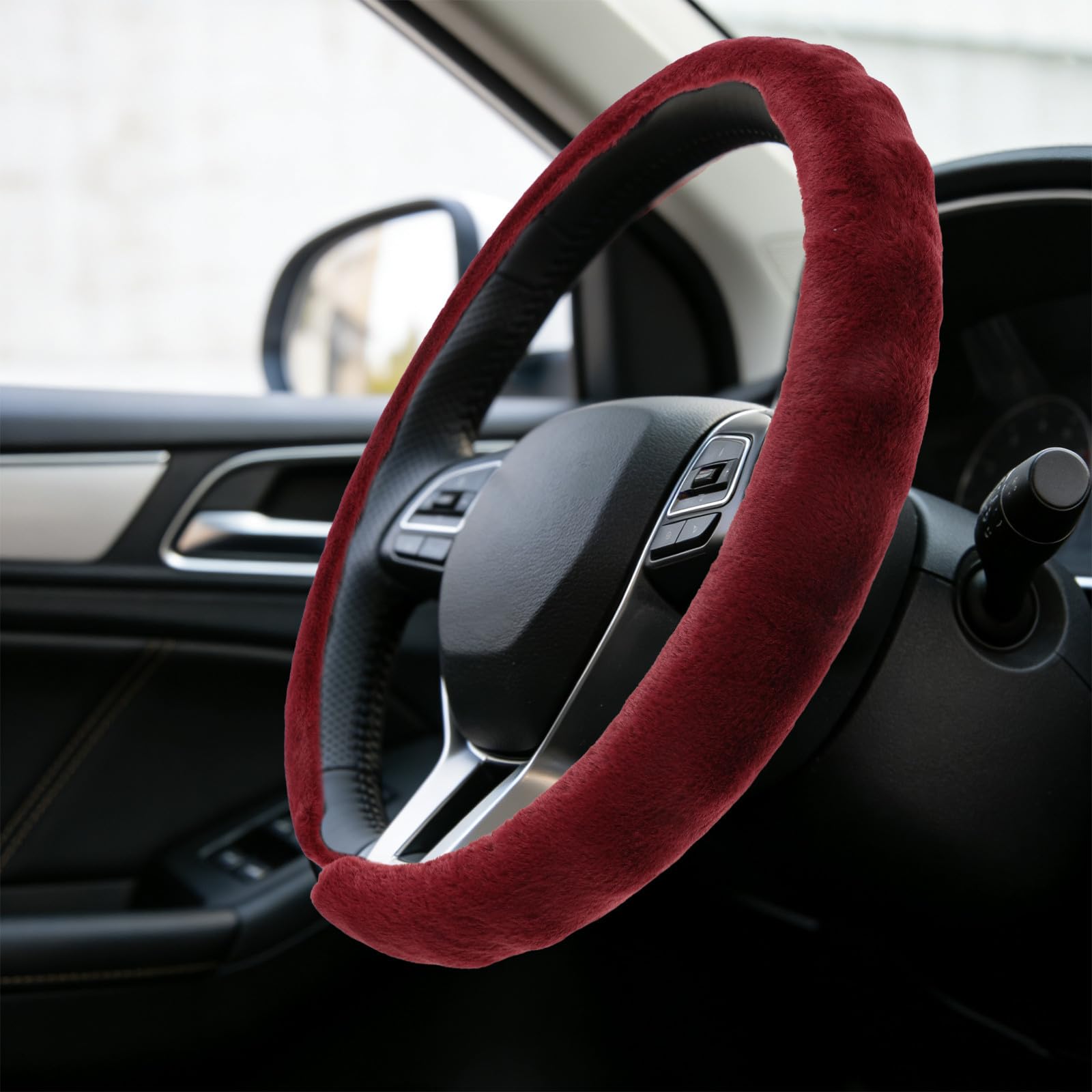 Warmer Plüsch Lenkradbezug 38cm Rot für Auto und LKW