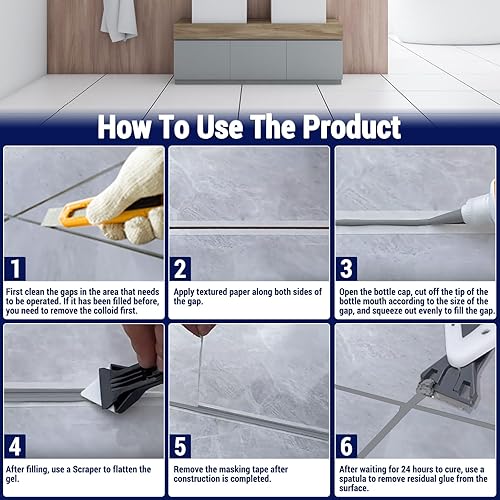 Miniatura 6 de Kit de pintura de lechada gris  2 selladores de lechada con herramienta de extracción de lechada para interiores, relleno de lechada de porcelana de