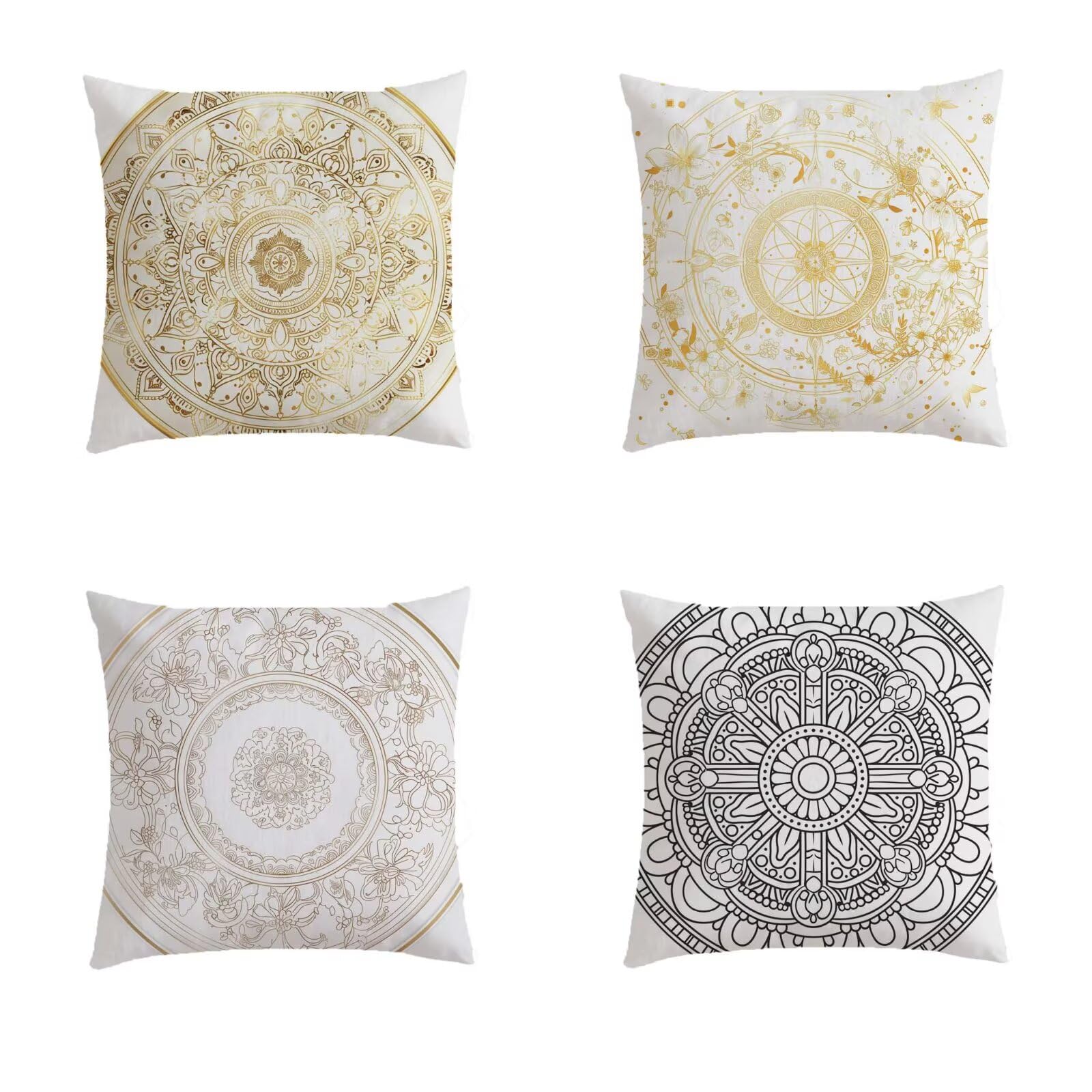Housse de coussin 40x40cm extérieur mandala lot de 4 taie oreiller lin