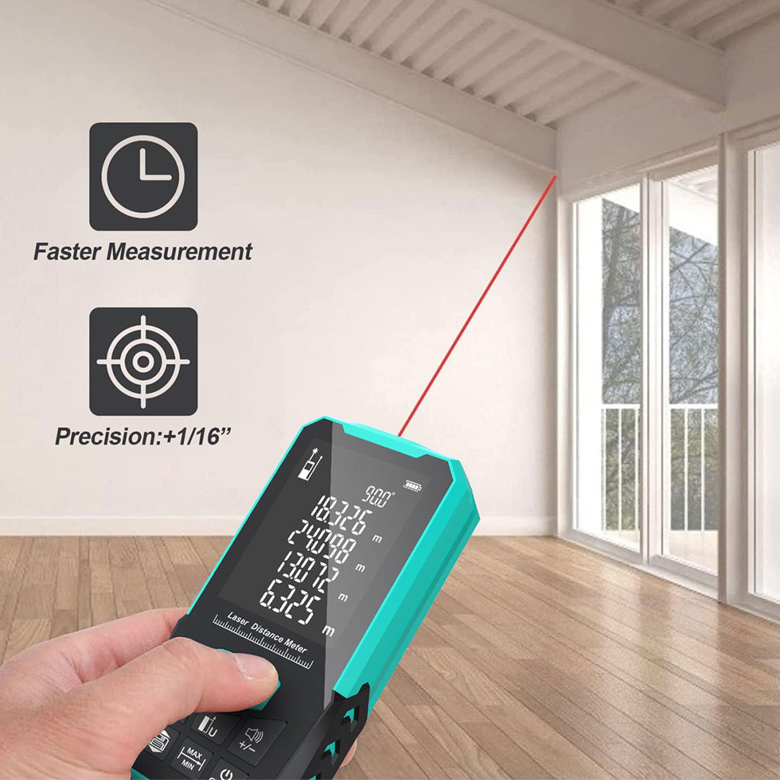 Medidor de Distancia láser de Alcance de 120 Metros con clasificación IP54: Herramienta de medición Recargable por USB con Pantalla retroiluminada de 2,4 Pulgadas y Sensor de