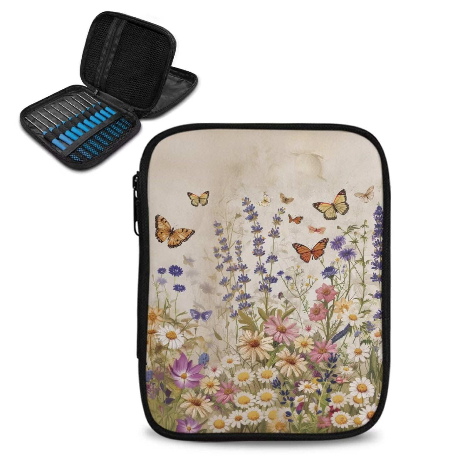 Butterfly Crochet Hook Case Portable Floral Knitting Needle Case without Hooks and Accessories Empty for Airports and Parks