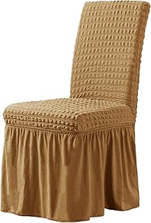 CHUN YI Elástico Universal Fácil Ajuste Funda de Silla con Falda，Extraíble Lavable Anti-Sucio Protector de Muebles para niños Mascotas Ceremonia en casa Banquete Boda (2 Piezas, Amarillo)