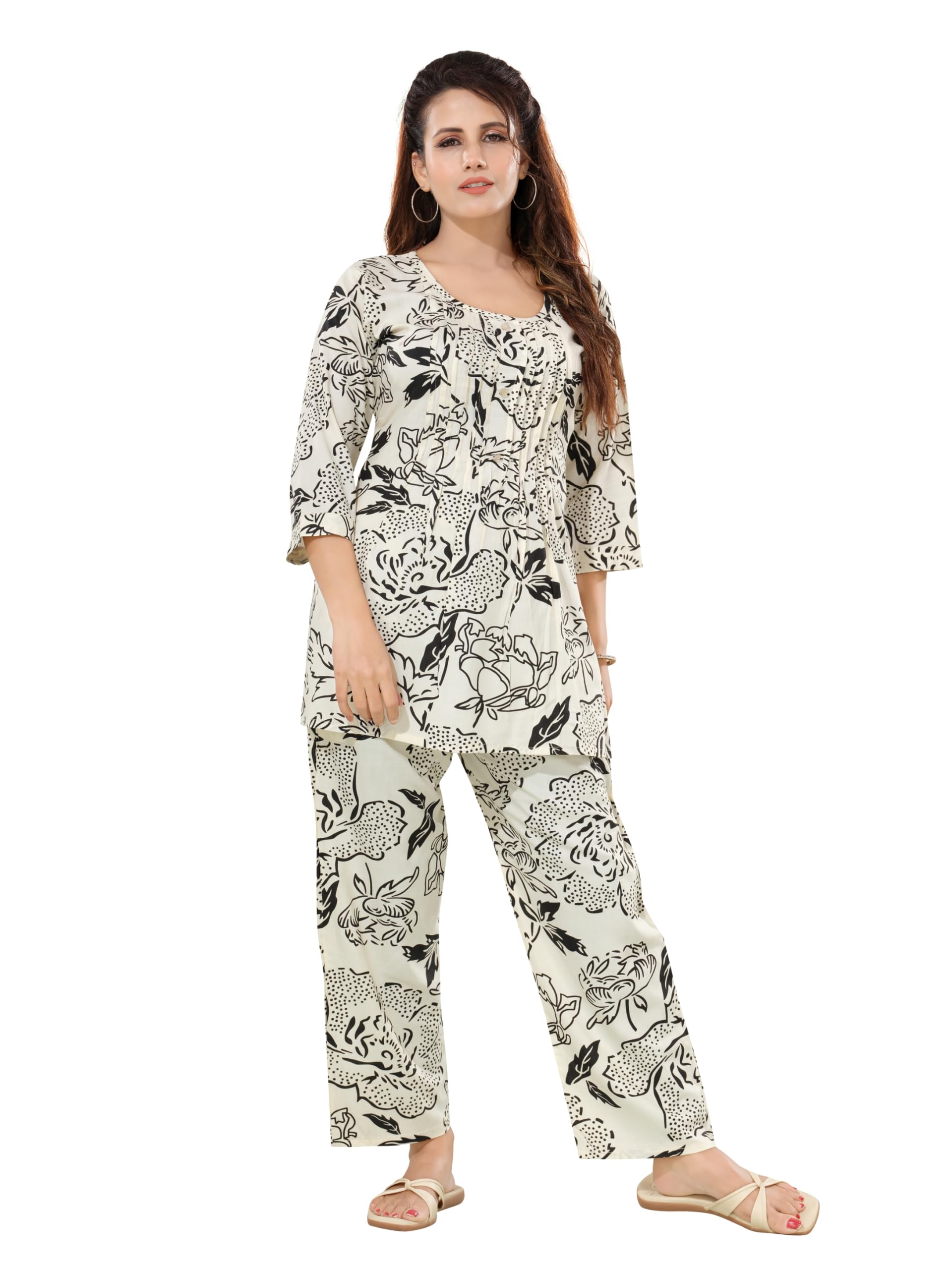 Bewakoof Women's Jaipuri Cotton Co-ord Set | Block Print Kurta and Pants | Trendy Ethnic Cotton Suit Set | Casual in neutral