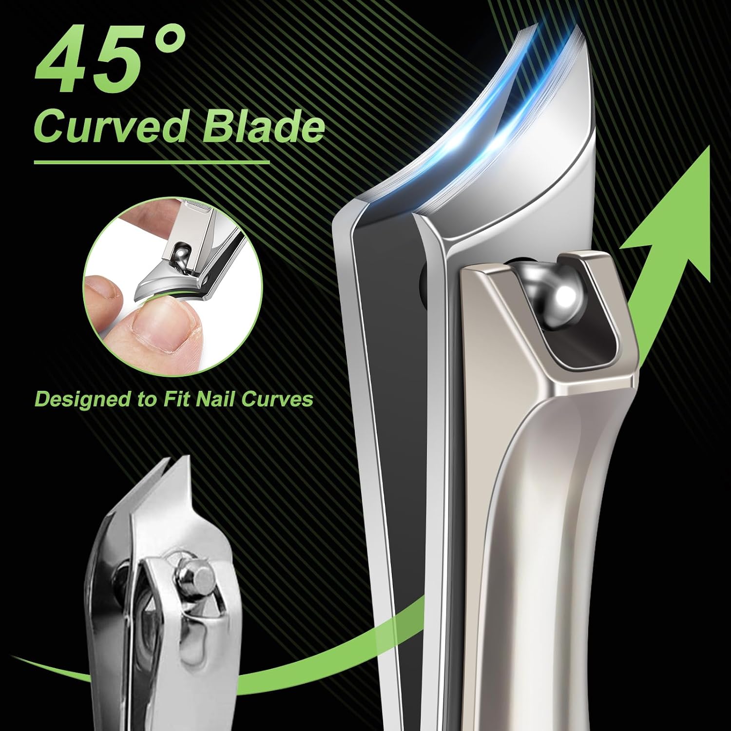 Ingrown Toenail Clippers, Slanted Nail Clippers for Thick Nails for Seniors, Edgy Angled Finger Nail Cutters for Adult, Men, Women with Curved Blade, Nail File