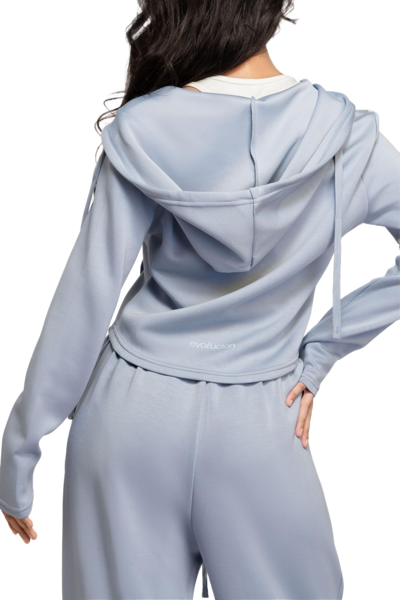 EVOLUCION Women’s 2 Piece Co-ord Set for Women – Cropped Zip Jacket & High-Waist Pants, Feather-Soft Premium Athleisure with Relaxed Fit for Travel & Everyday Wear (IN, Alpha, XL, Light Blue)