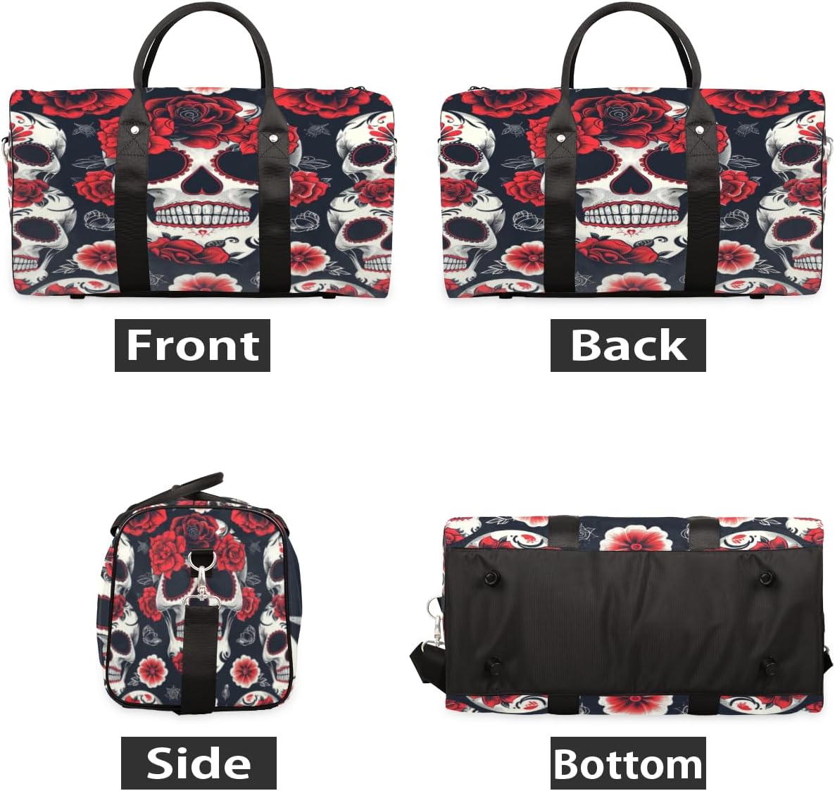 Sugar Skull Flower Travel Duffel Bag for Women Men Large Capacity Overnight Weekender Bags for Lightweight Waterproof Sport Gym Bag for Workout Yoga Swim