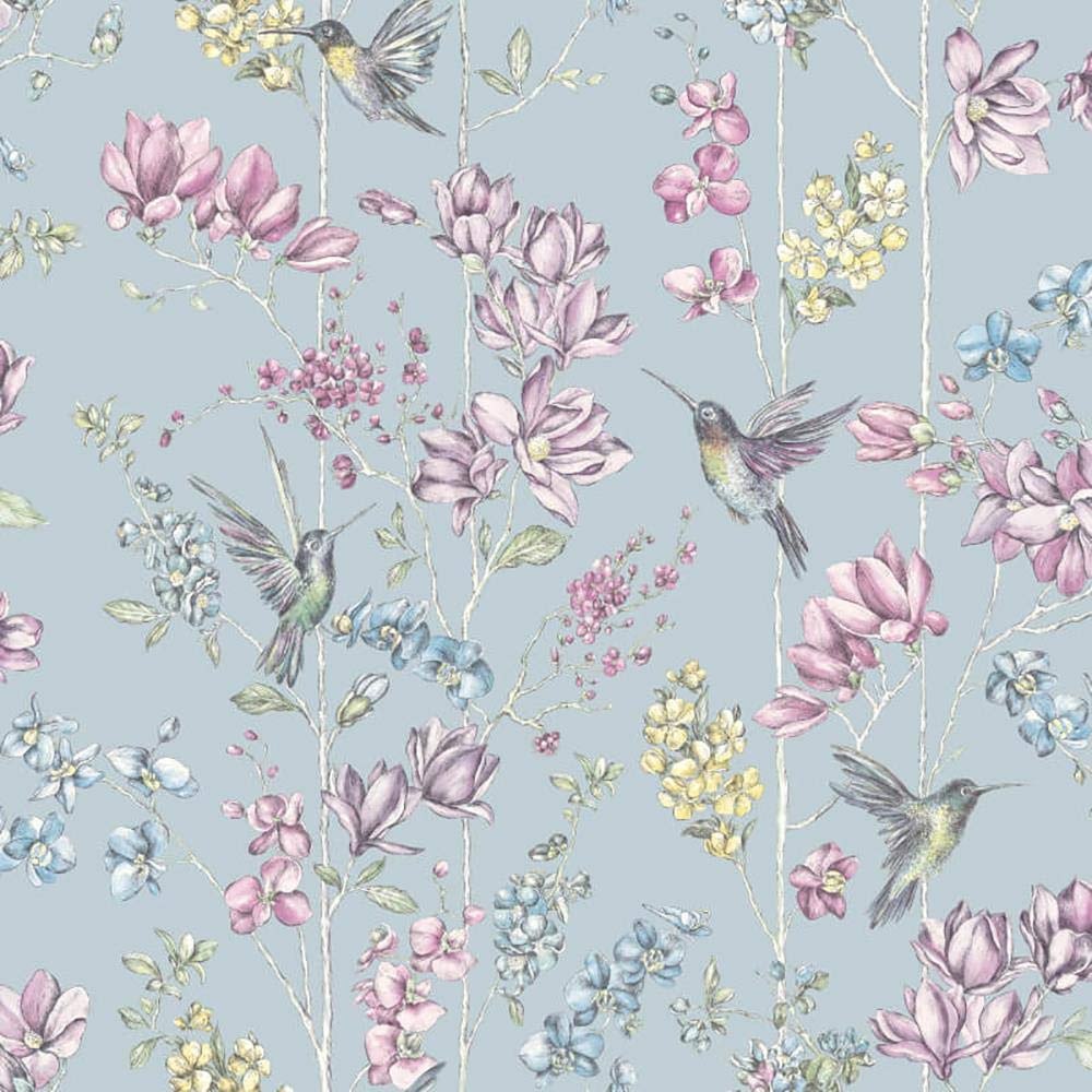 Holden Decor Teal Glitter Hummingbird Wallpaper Floral Multi