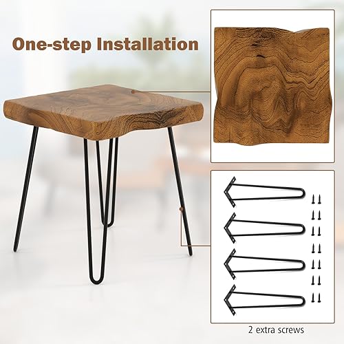 Miniatura 6 de GOFLAME Mesa auxiliar rectangular, mesa auxiliar para interiores y exteriores con parte superior de madera de teca maciza y patas de metal, mesa de