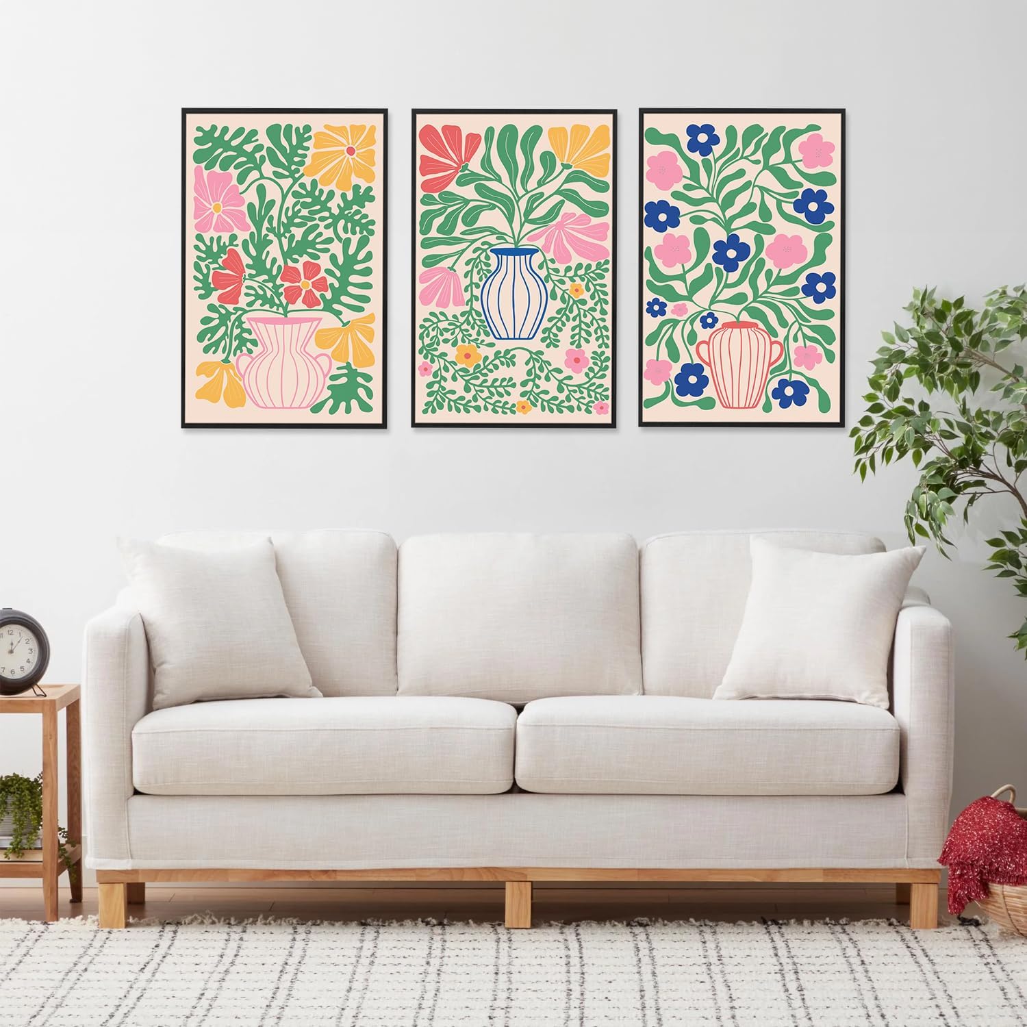 CHDITB Mountain Sun Forest Framed Art Prints(Set of 3, 24”x36”), Boho Watercolor Nature Landscape Canvas Artwork Painting, Abstract Foggy National Park Scenery Poster Decor for Living Room Bedroom