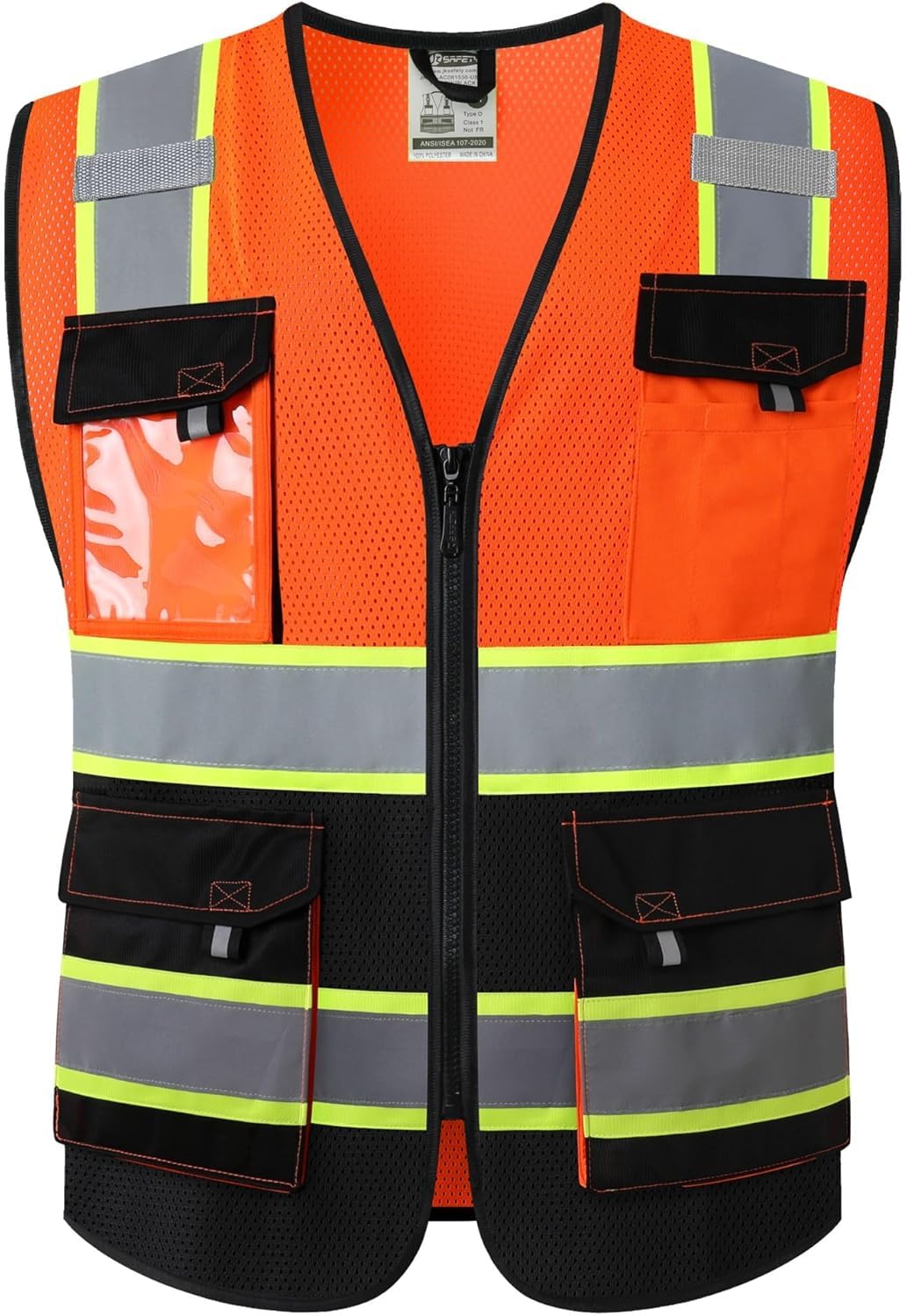 JKSafety Safety Vest for Men Women Hi Vis Reflective Vest JK220 OBlack 5XL