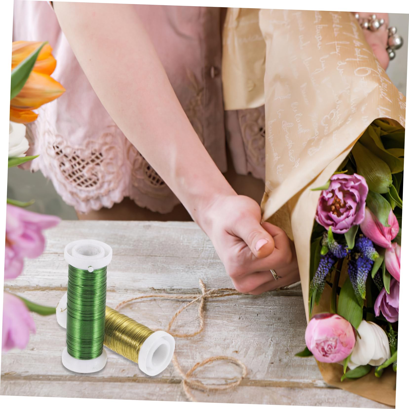 Angoily Artificial Flower Stems DIY Floral Wire Rolls Flower Branches Metal Wire Stems for Wedding Decorations