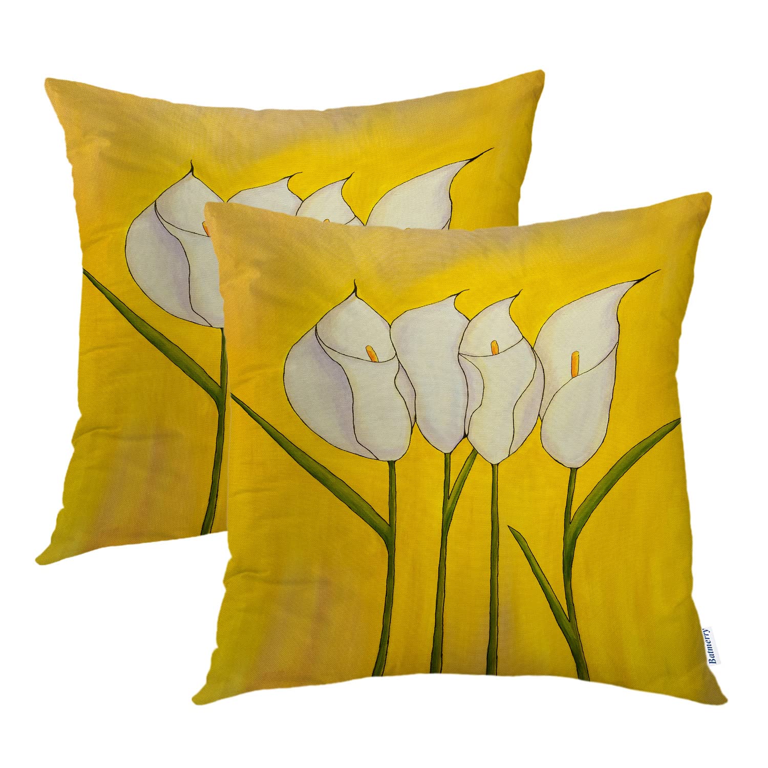Batmerry Yellow Flower Decorative Pillow Covers 18x18 Inch Set of 2, Bouquet Oil Painting Flowers Yellow I Double Sided Square Throw Pillow Covers Sofa Decorative Pillowcase Cushion
